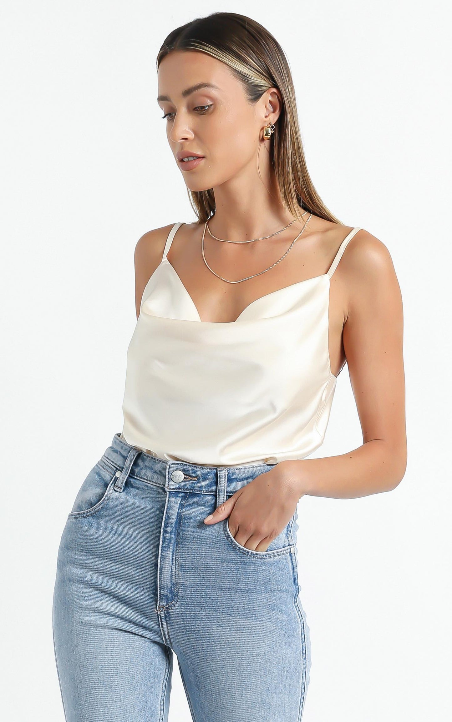 Straight Line Top in Champagne Satin