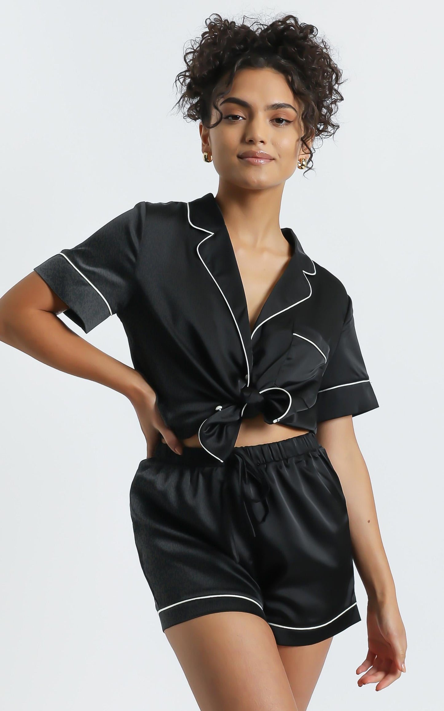Sleep All Day Shorts in Black Satin