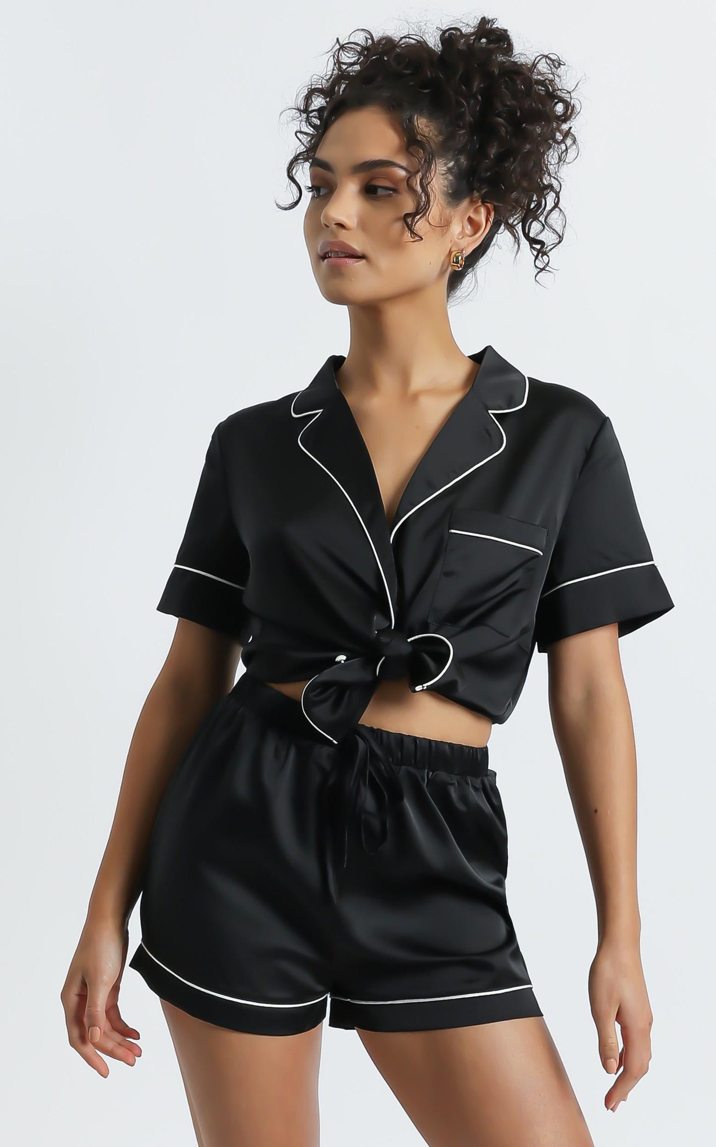 Sleep All Day Shorts in Black Satin