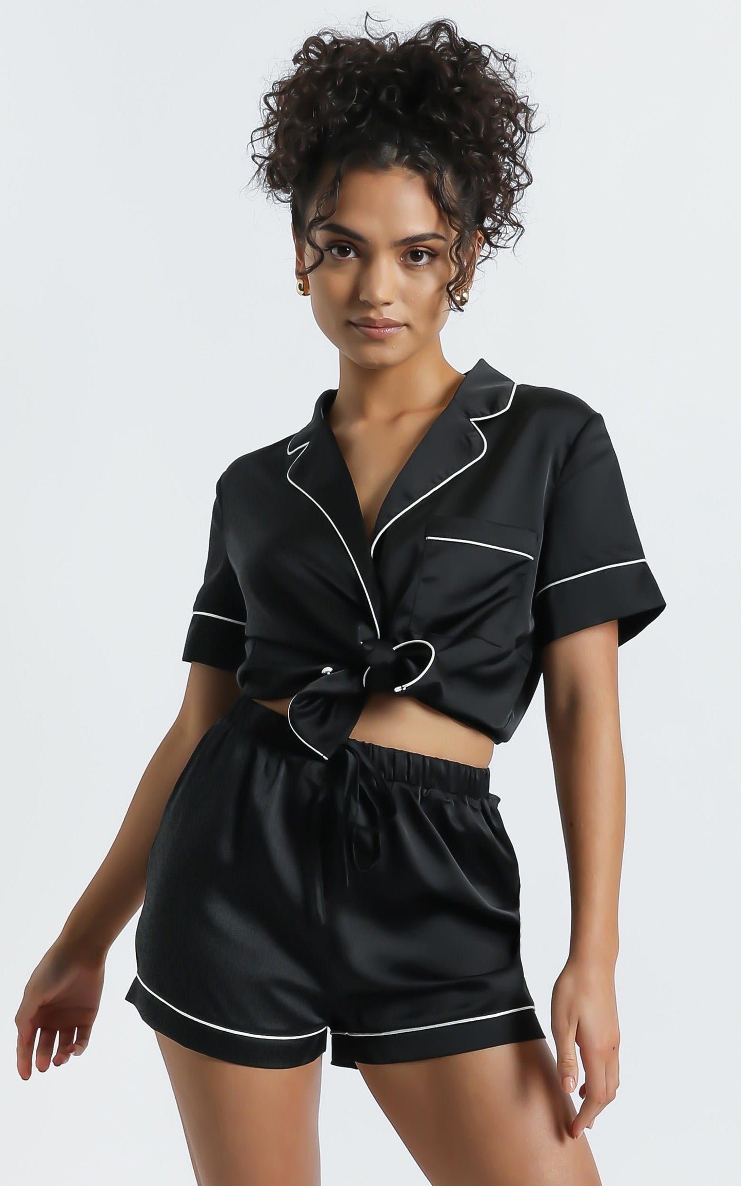 Sleep All Day Shorts in Black Satin