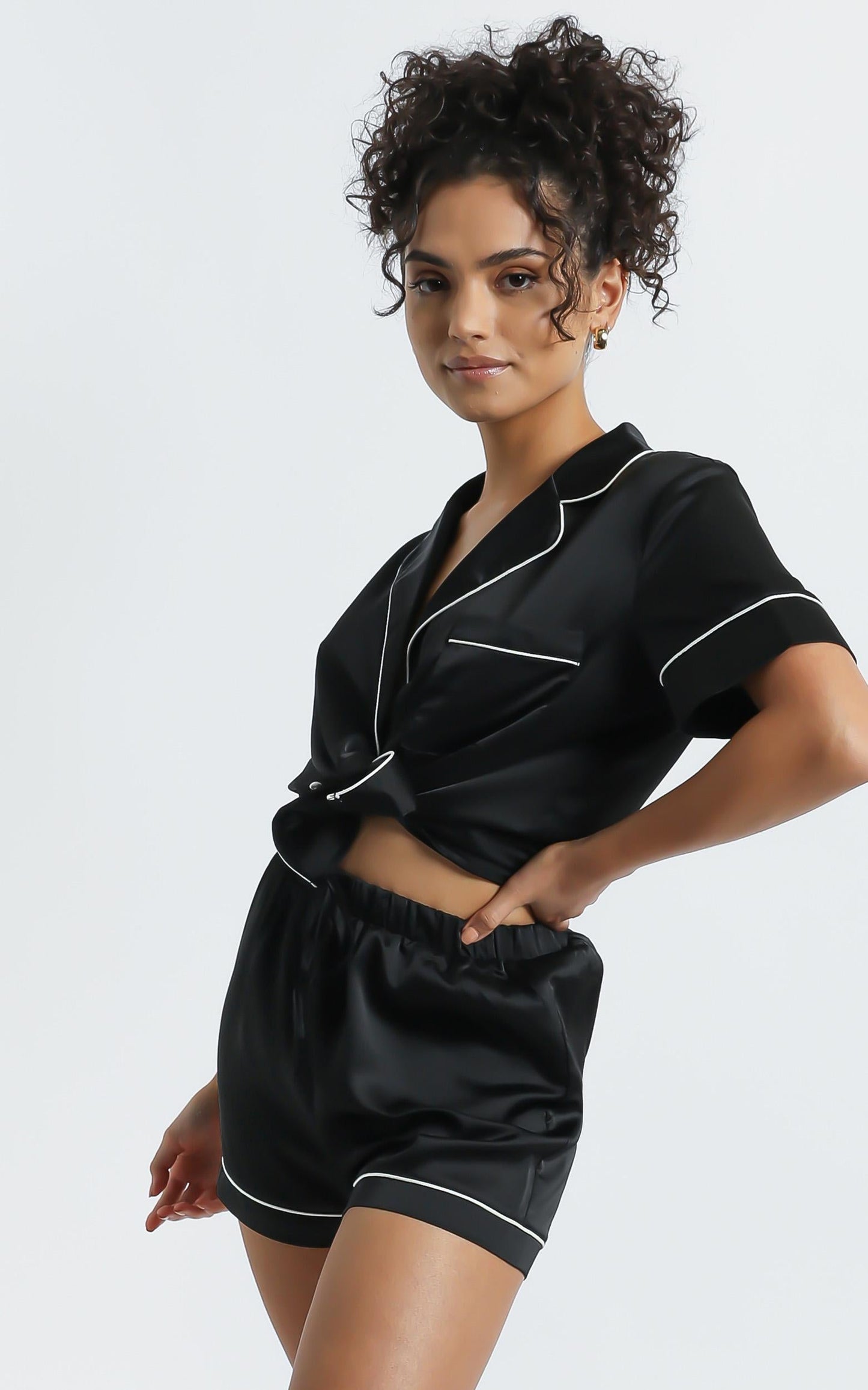 Sleep All Day Shorts in Black Satin