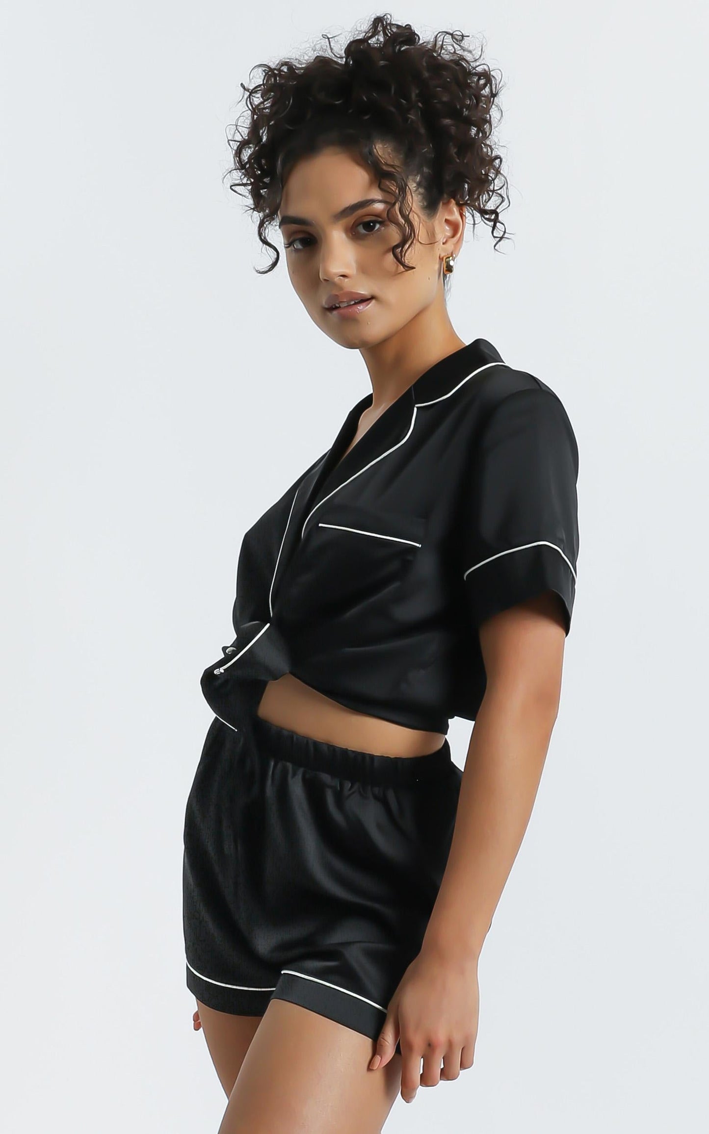 Sleep All Day Shorts in Black Satin