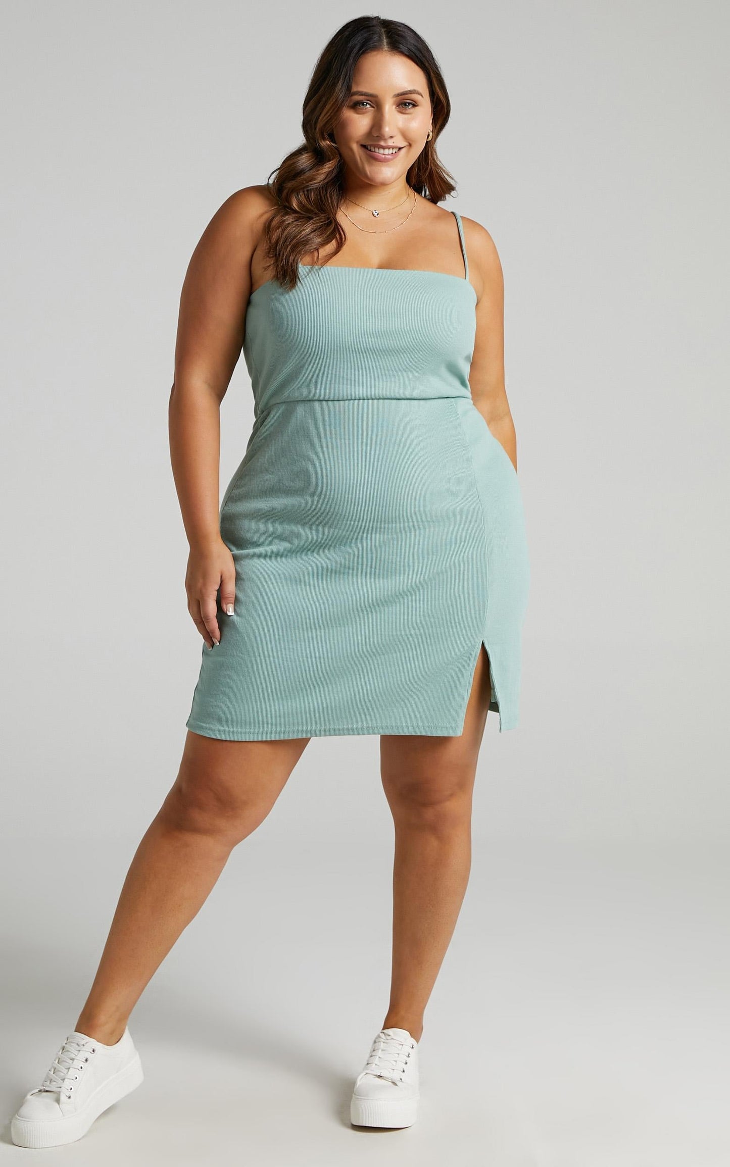 Island Babe Mini Dress - Strappy Bodycon Dress in Sage