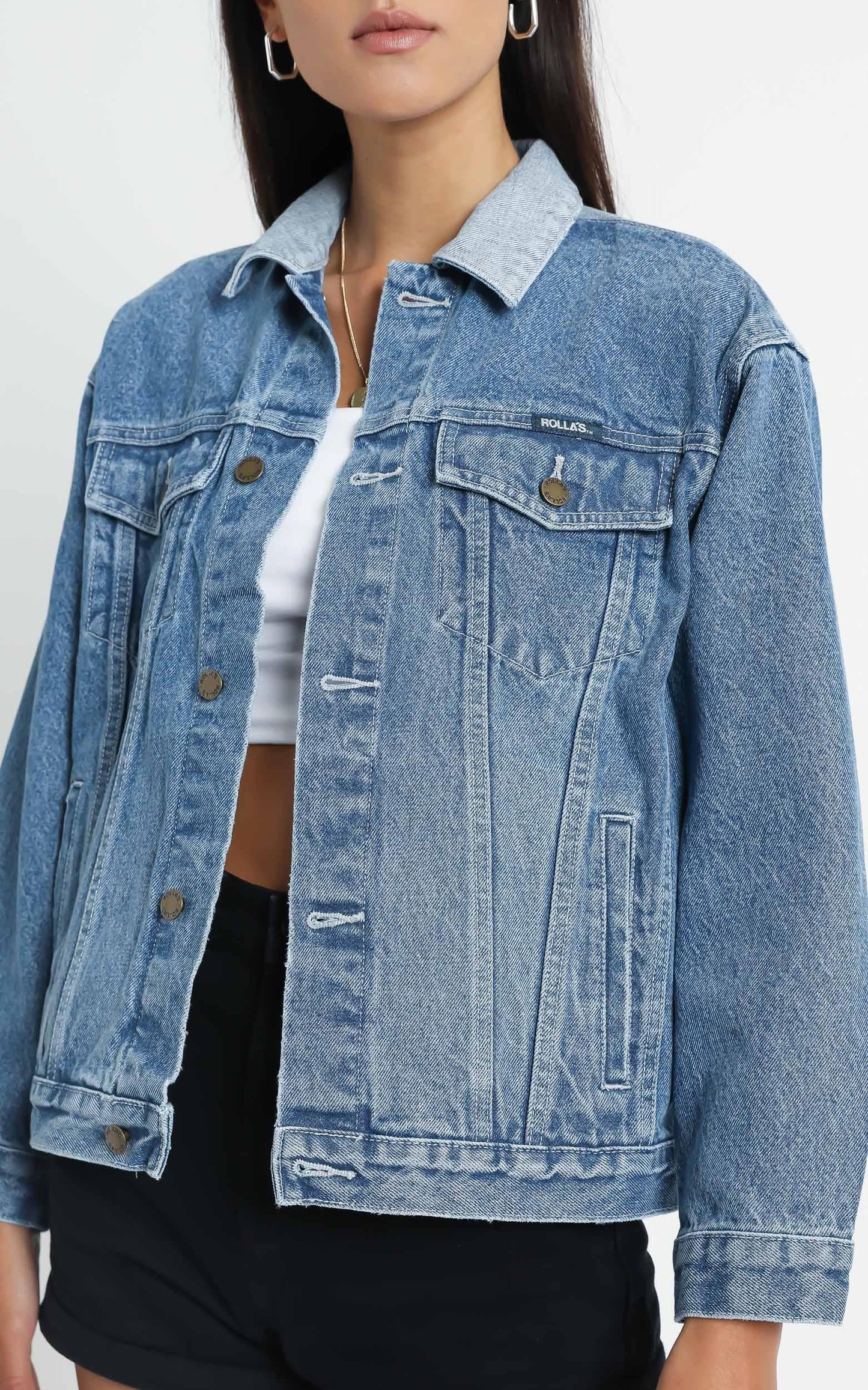 Rollas - Slouch Denim Jacket in Tumbled Blue