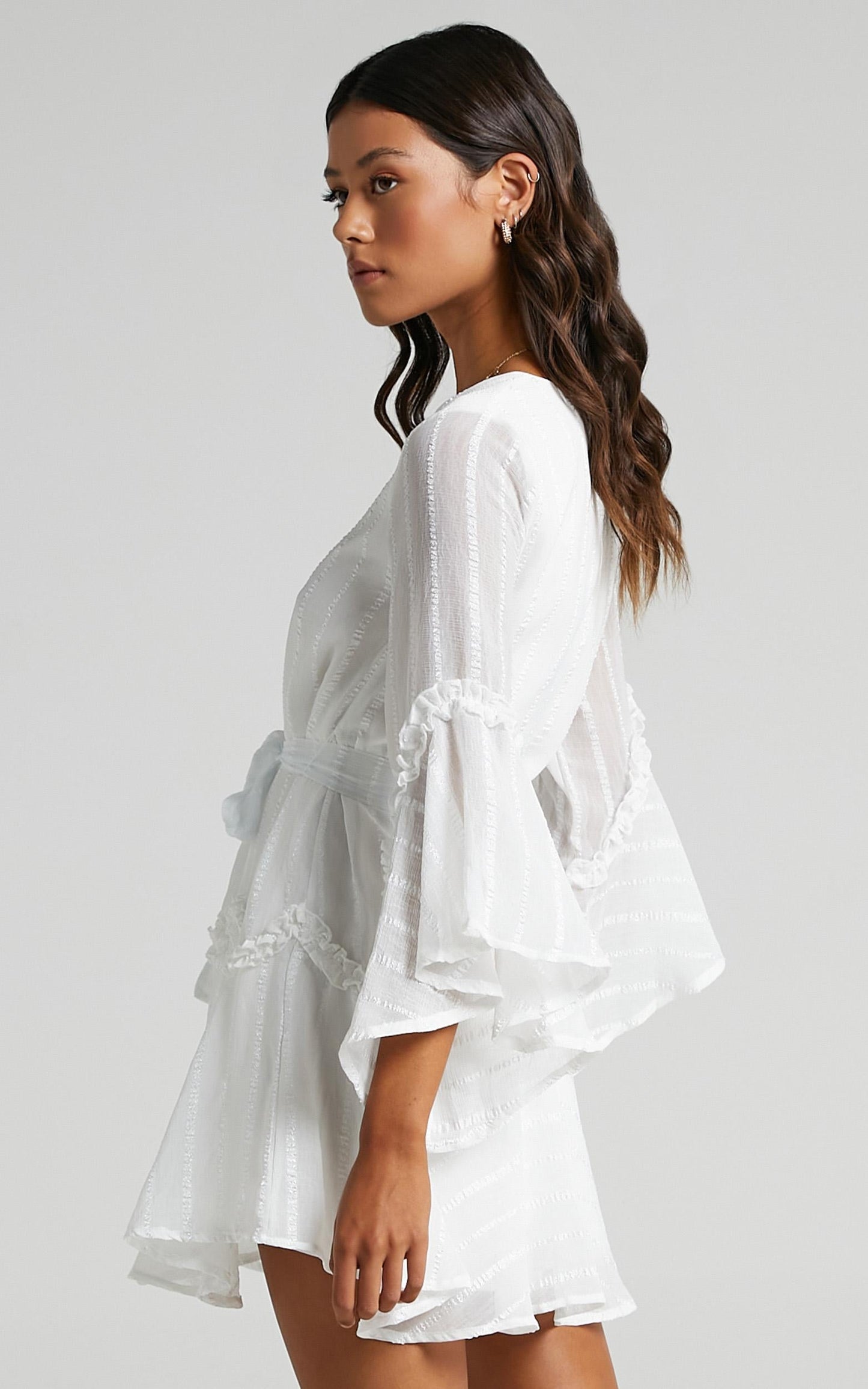 Slow Me Down Bell Sleeve Mini Dress in White