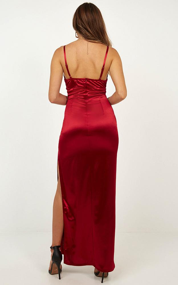 Owe You One Dress In Wine Satin