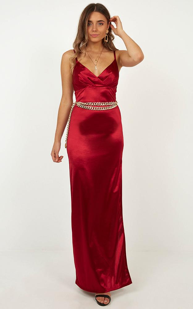Owe You One Dress In Wine Satin