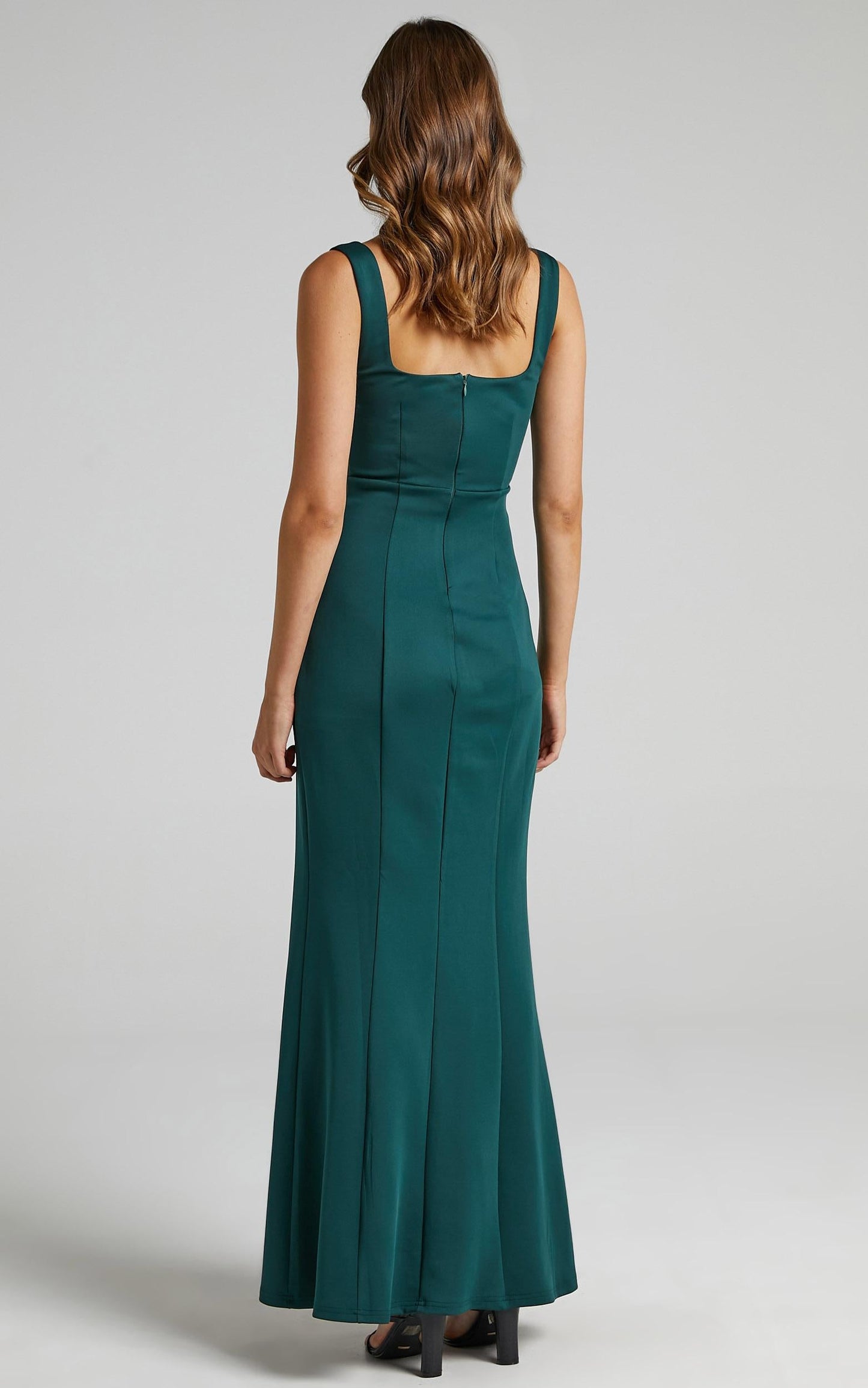Raquelle Maxi Dress - Square Neck Thigh Split Dress in Emerald