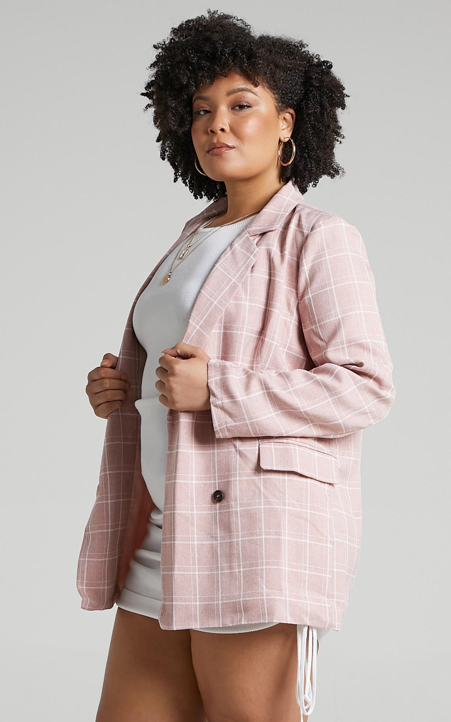 Sort It Out Blazer - Double Breasted Blazer in Blush Check