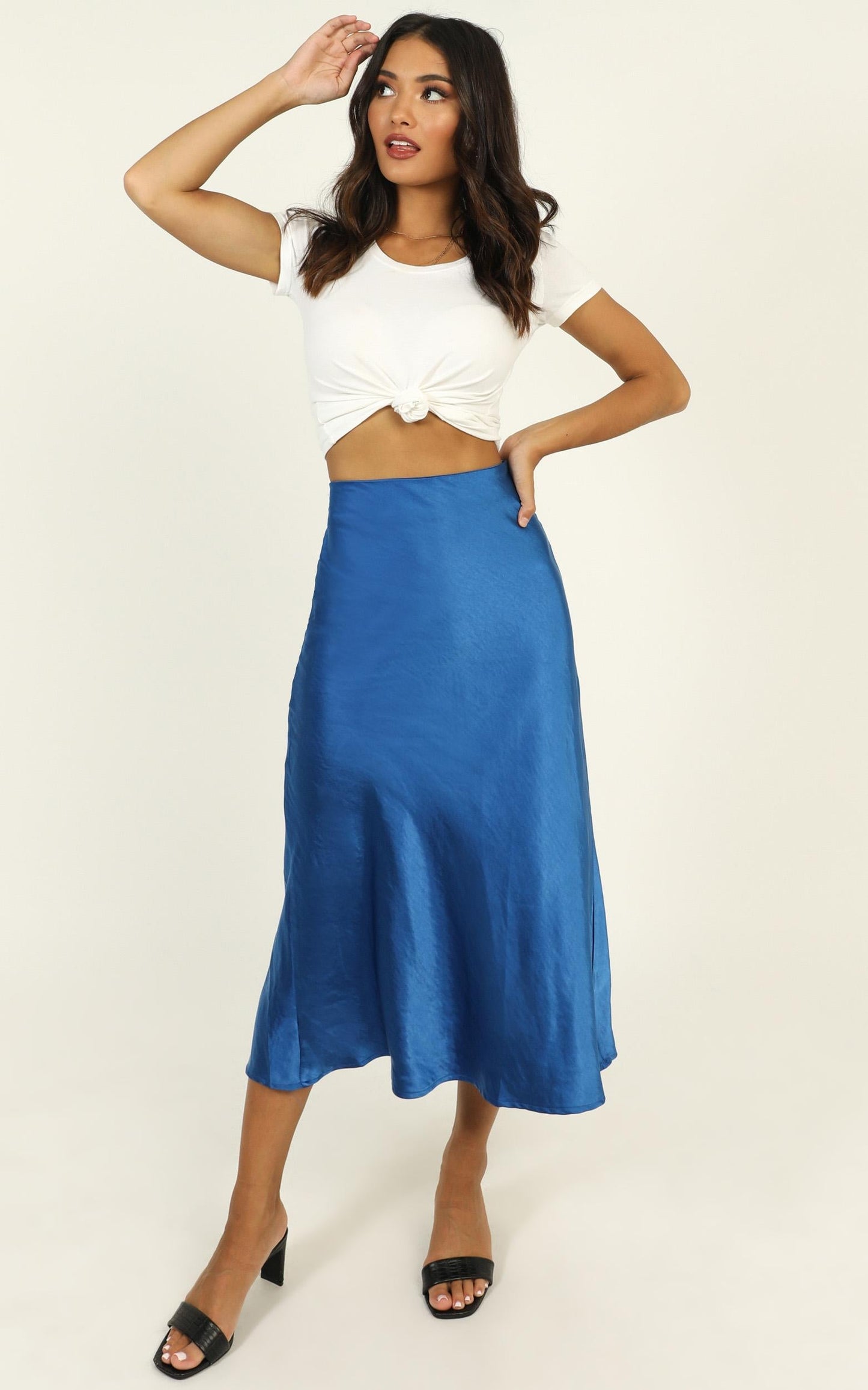 Somebody's Talking Skirt In Blue Satin