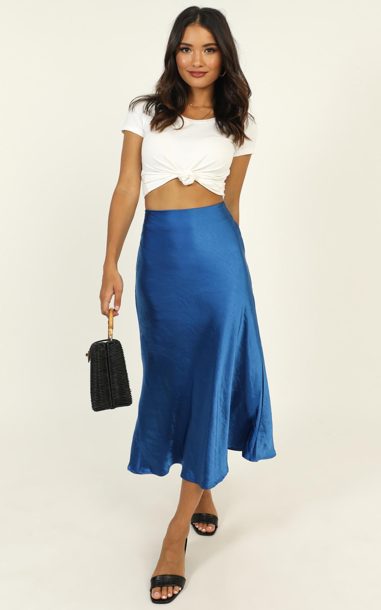Somebody's Talking Skirt In Blue Satin