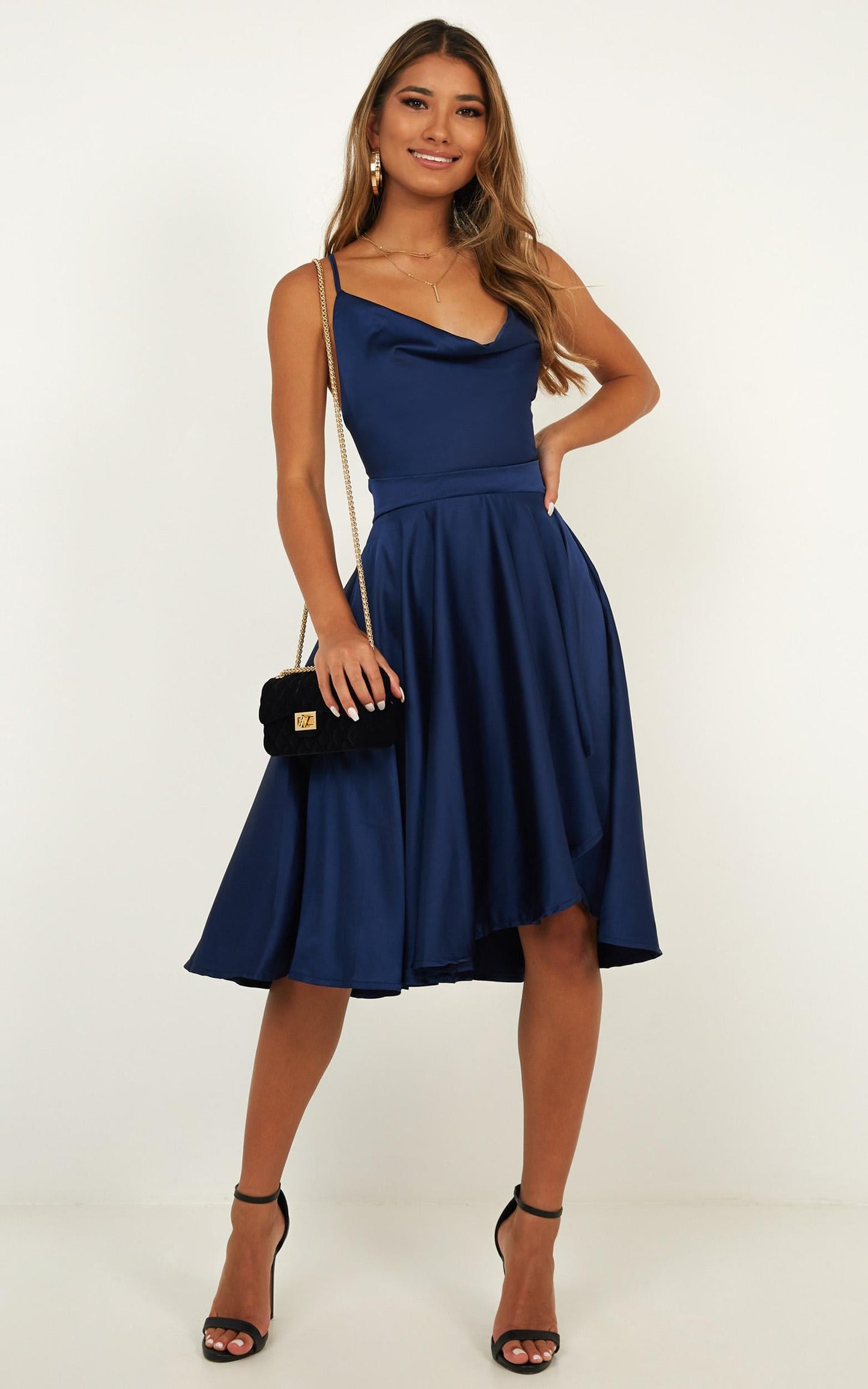 Something In The Water Dress In Navy Satin