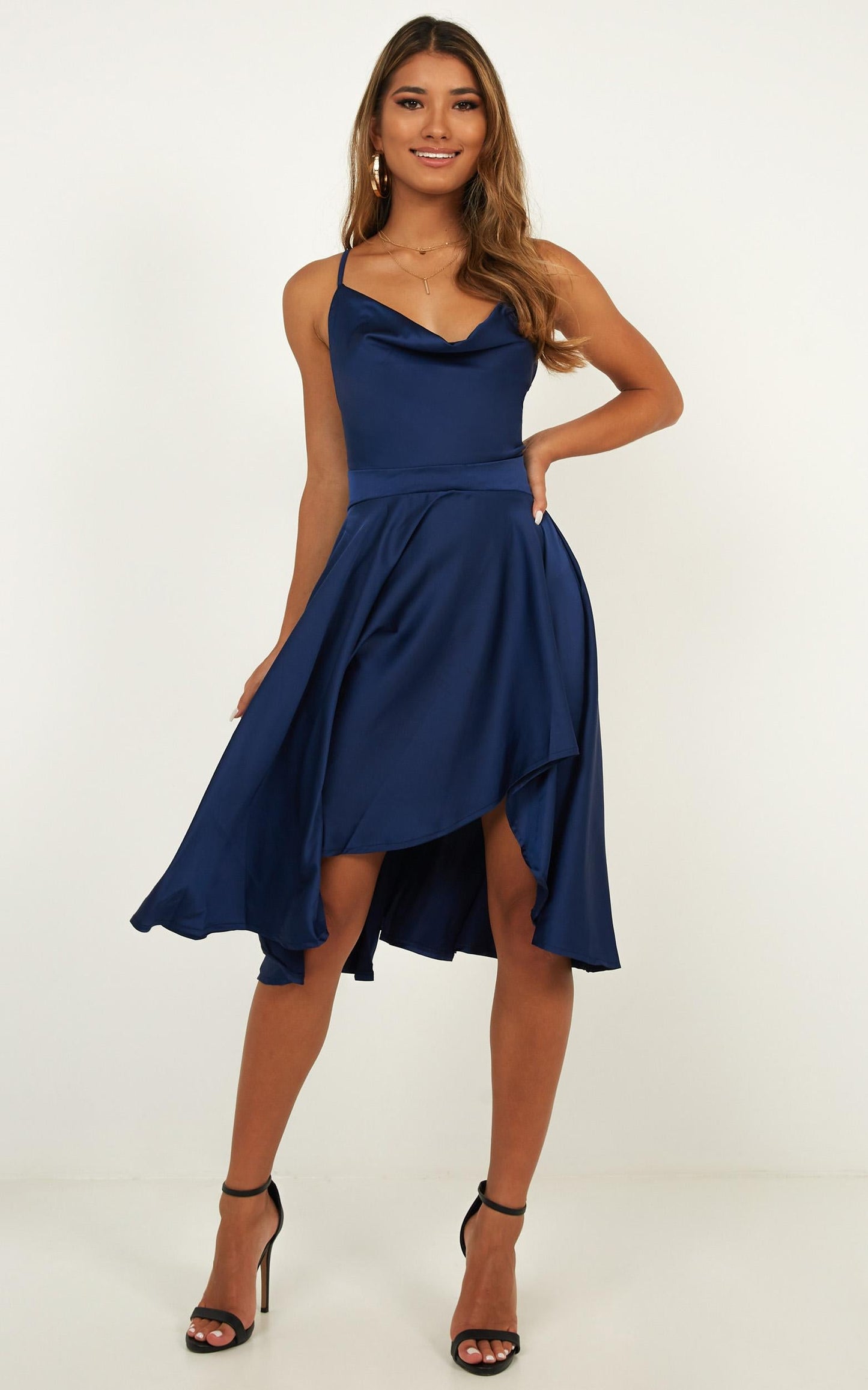 Something In The Water Dress In Navy Satin