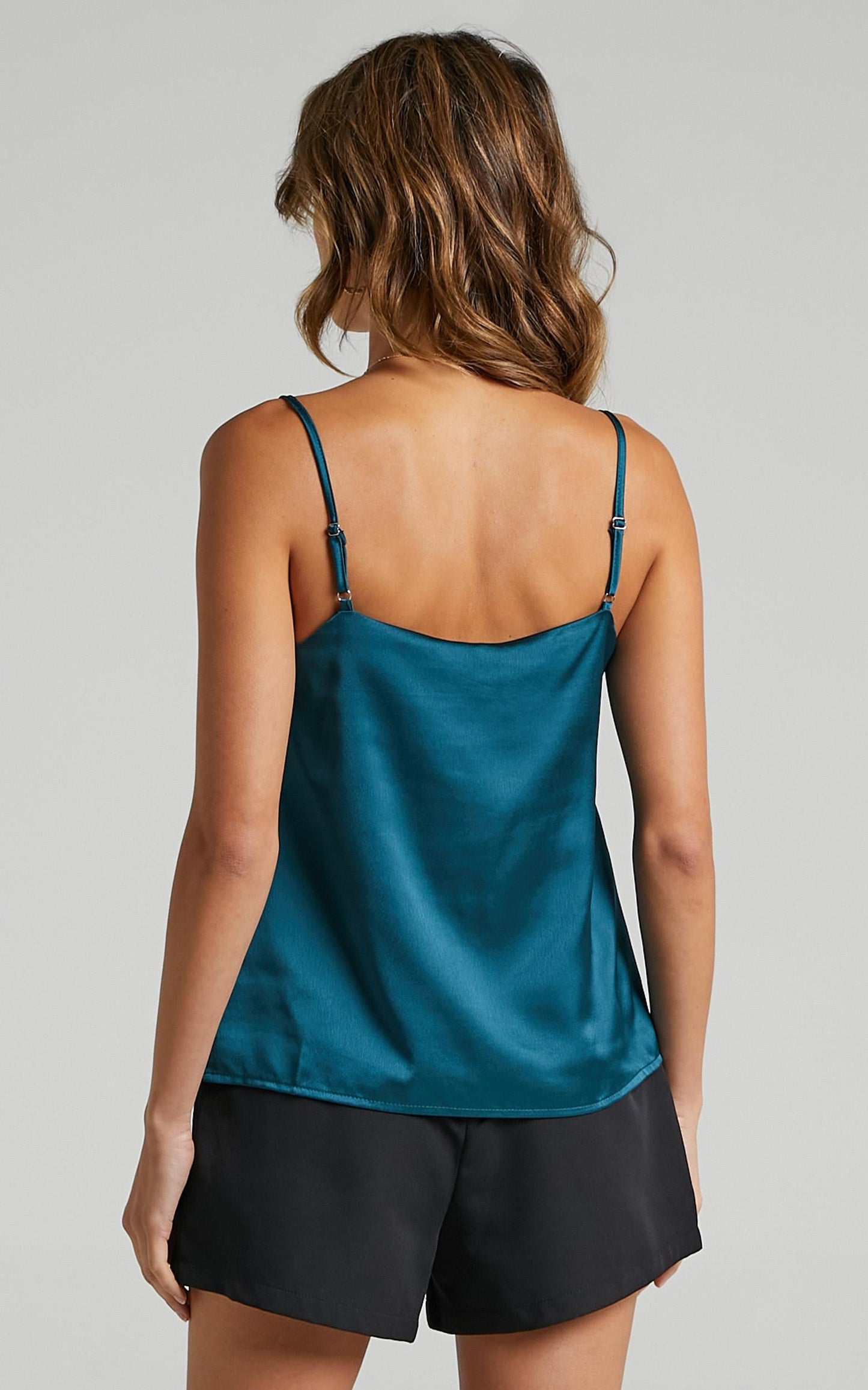 High Key Top in Teal Satin