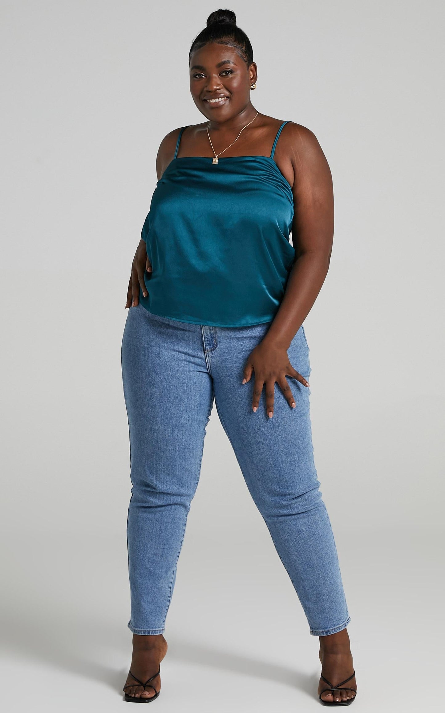 High Key Top in Teal Satin