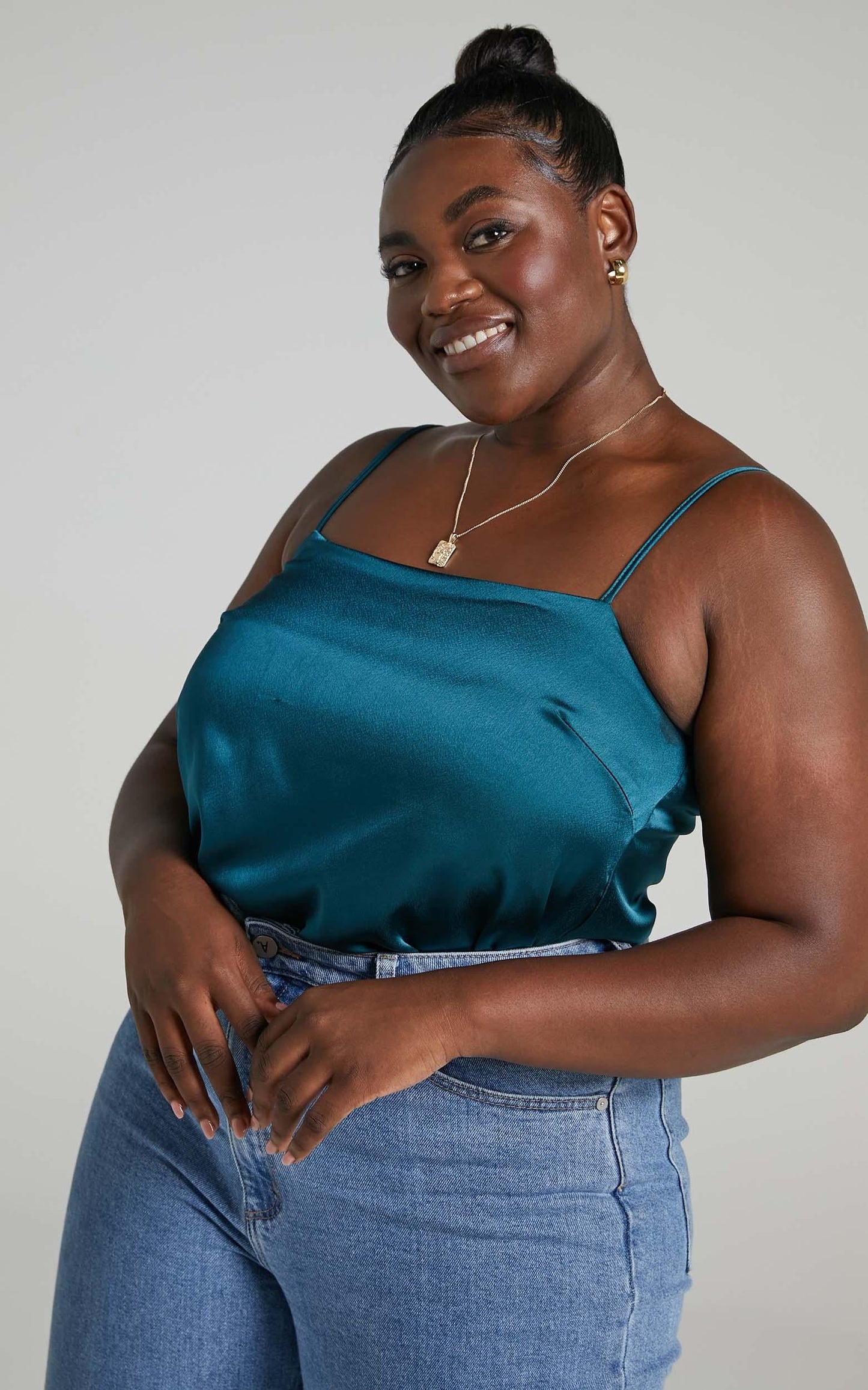 High Key Top in Teal Satin