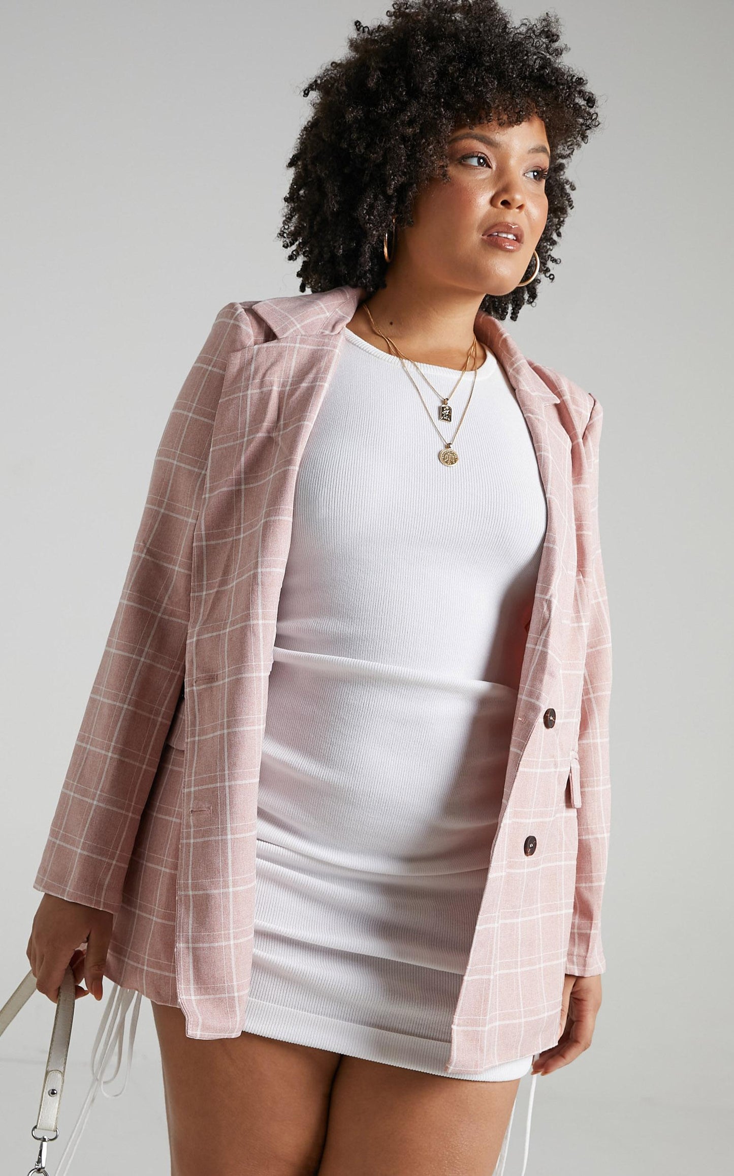 Sort It Out Blazer - Double Breasted Blazer in Blush Check
