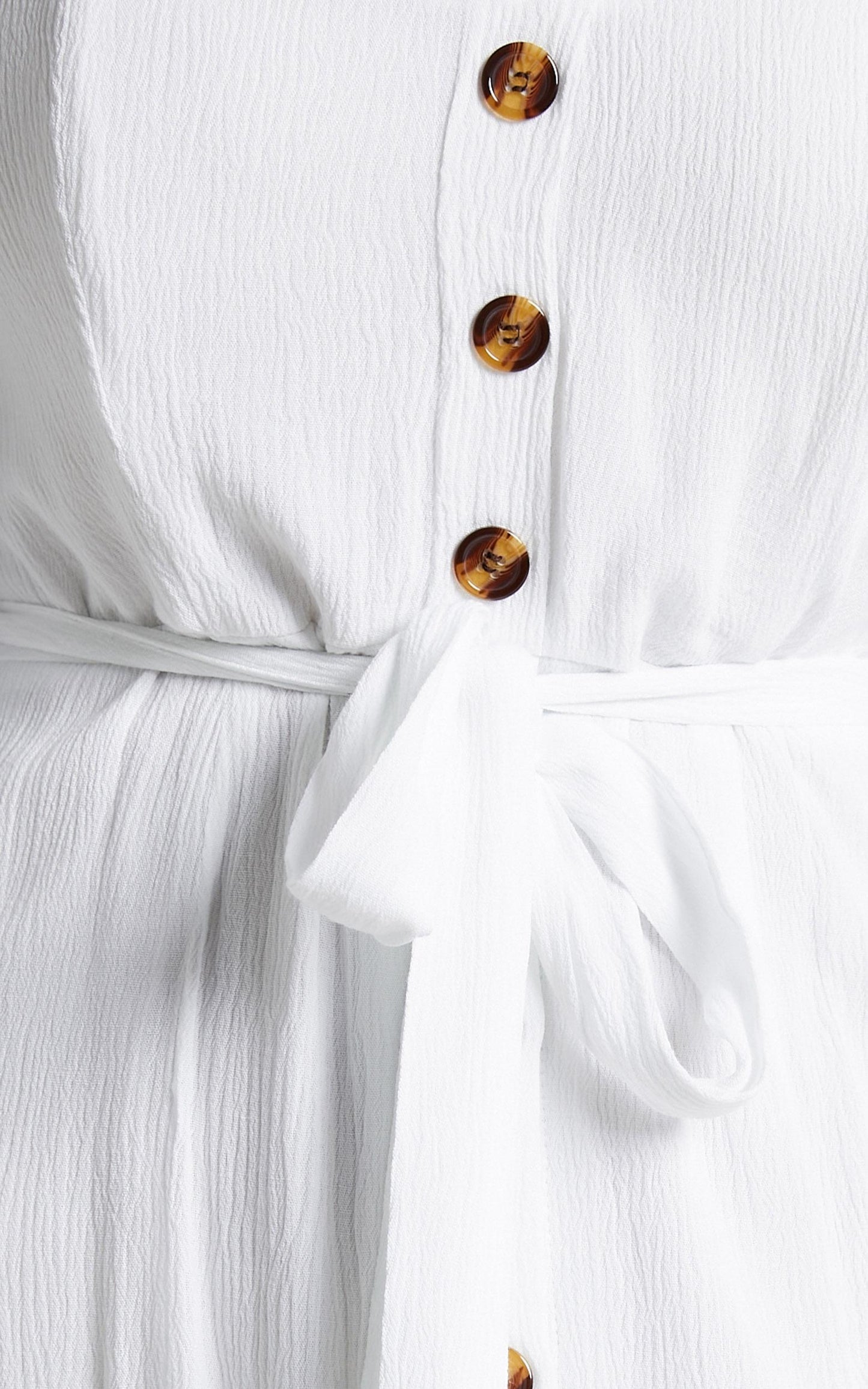 Sorrento Dreaming Midi Dress - Off Shoulder Sleeve Button Through Dress in White Linen Look
