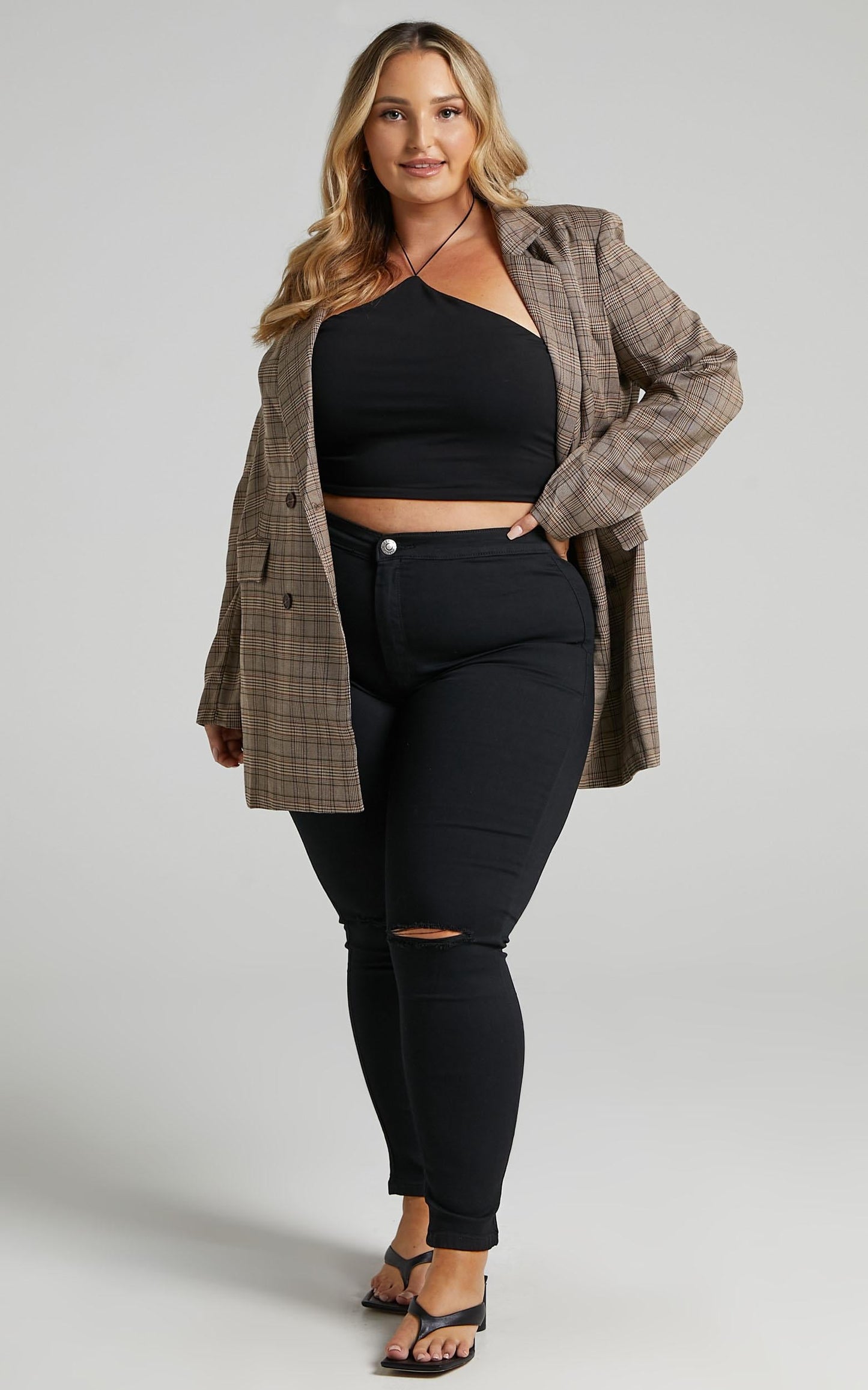 Sort It Out Blazer - Double Breasted Blazer in Brown Check