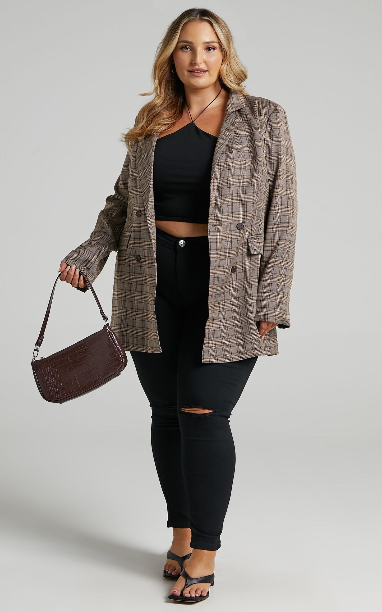 Sort It Out Blazer - Double Breasted Blazer in Brown Check