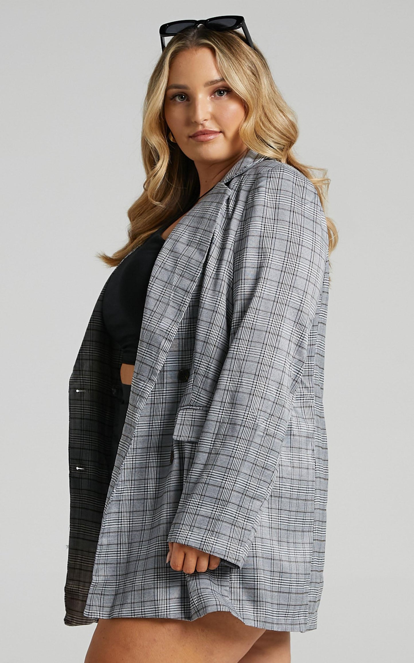 Sort It Out Blazer - Double Breasted Blazer in Grey Check