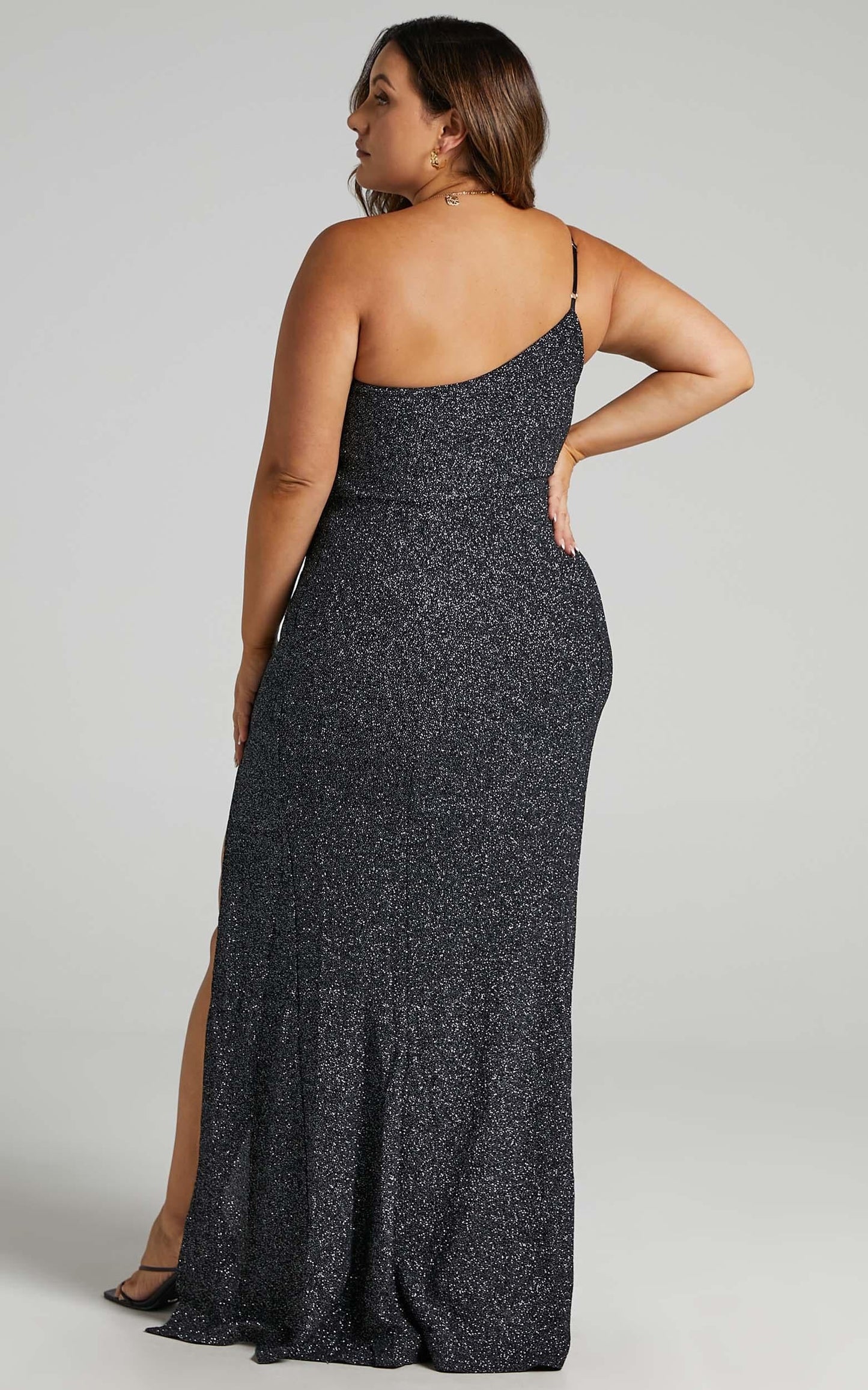 Gwen One Shoulder Maxi Dress in Black Sparkle