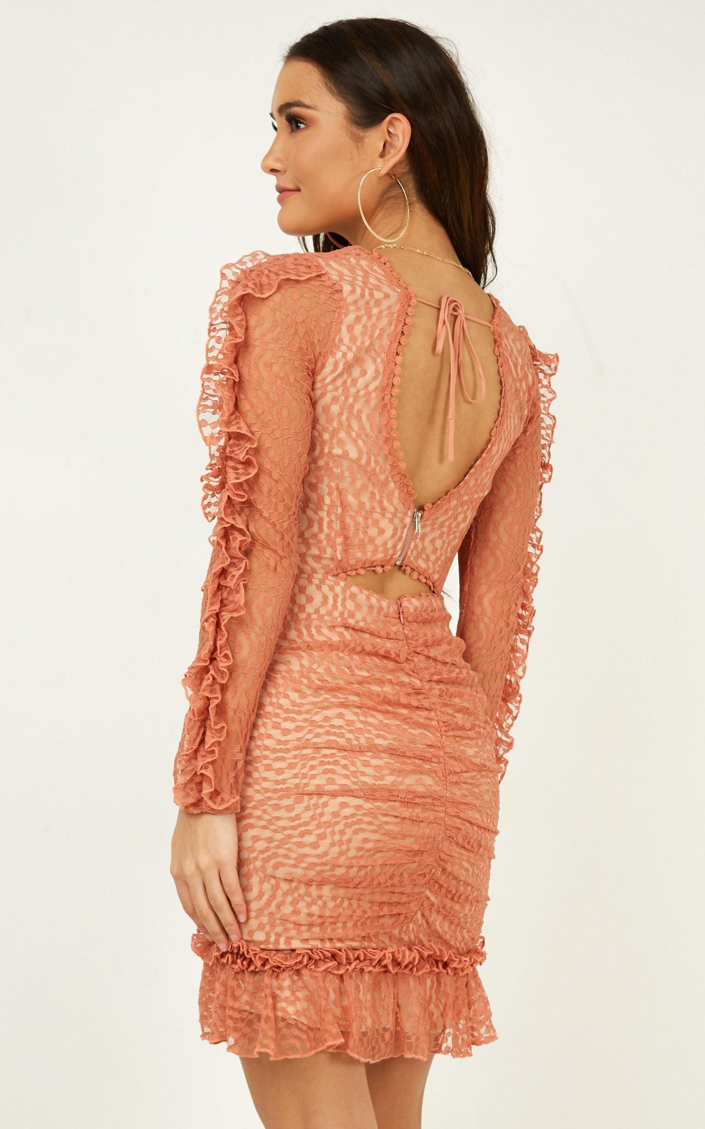 Speak To Us Dress in Peach Lace