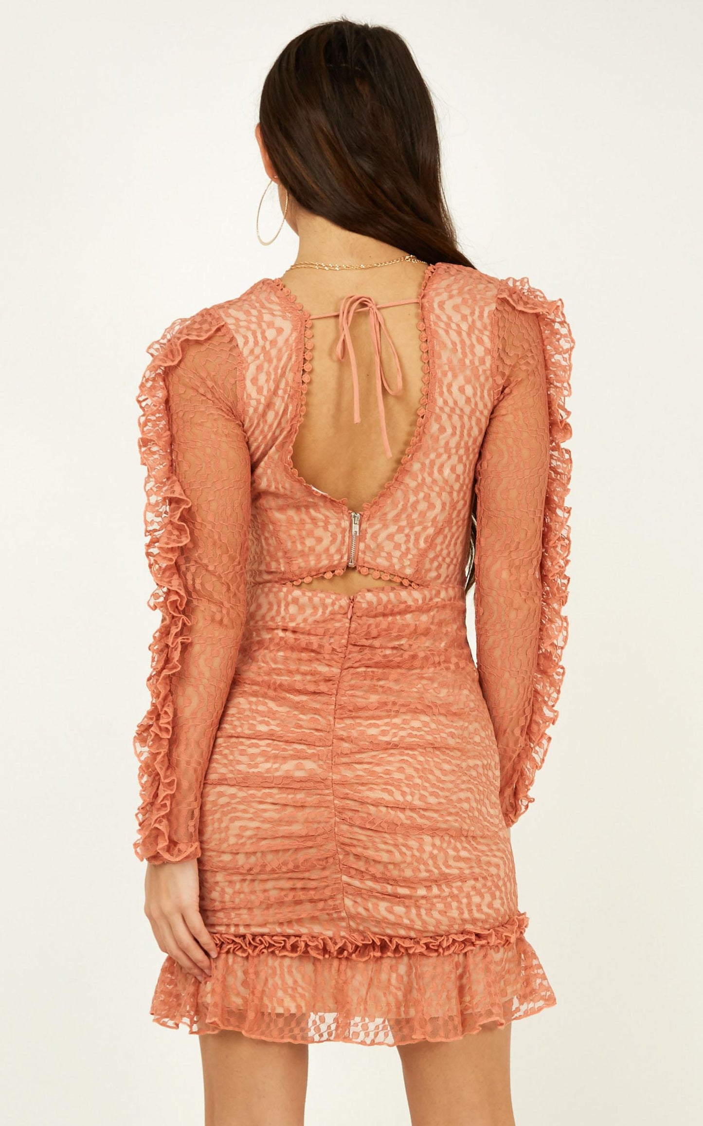 Speak To Us Dress in Peach Lace