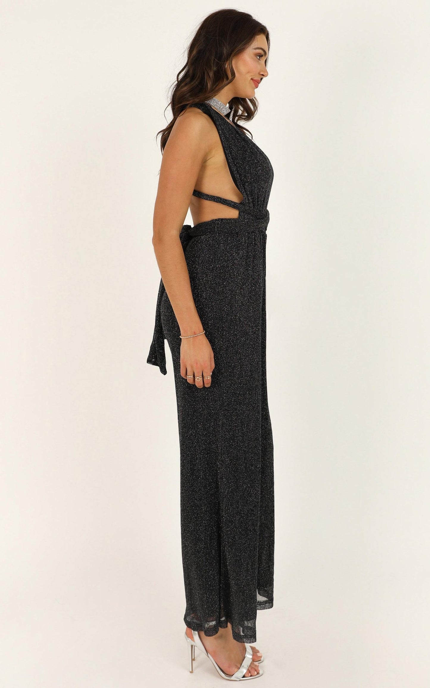 Stand Up For Me Jumpsuit In Black Lurex