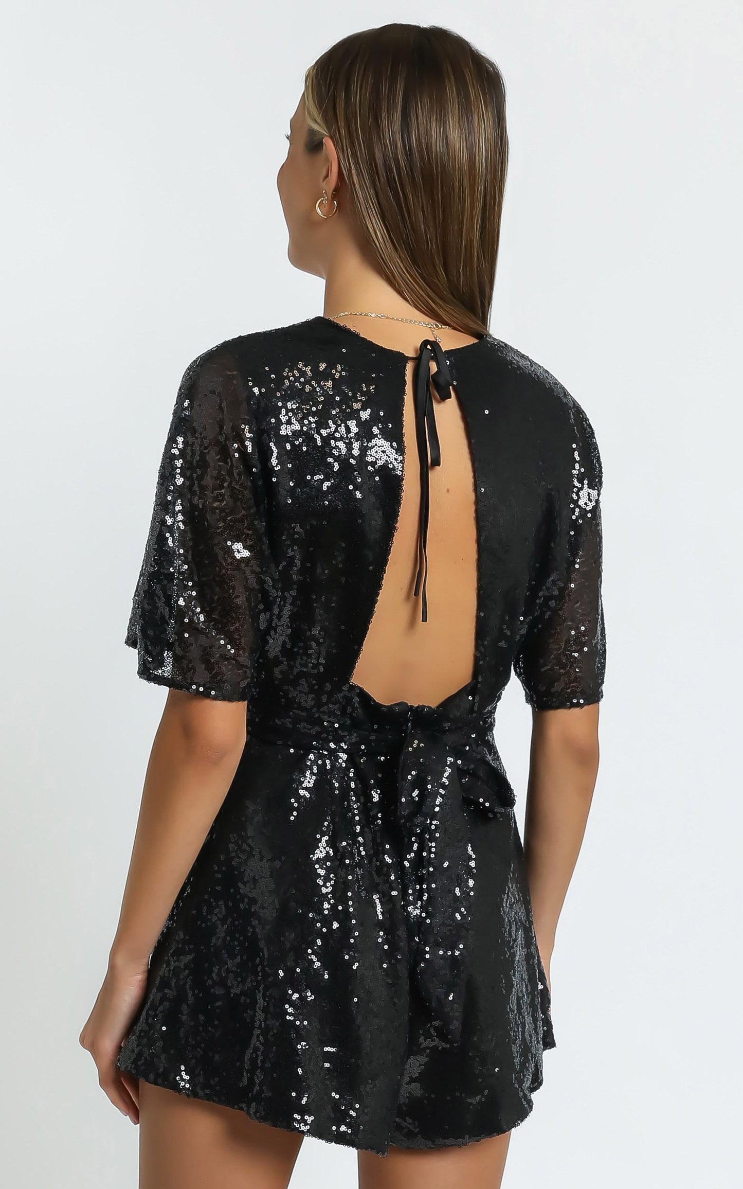 Star Behaviour Playsuit In Black Sequin