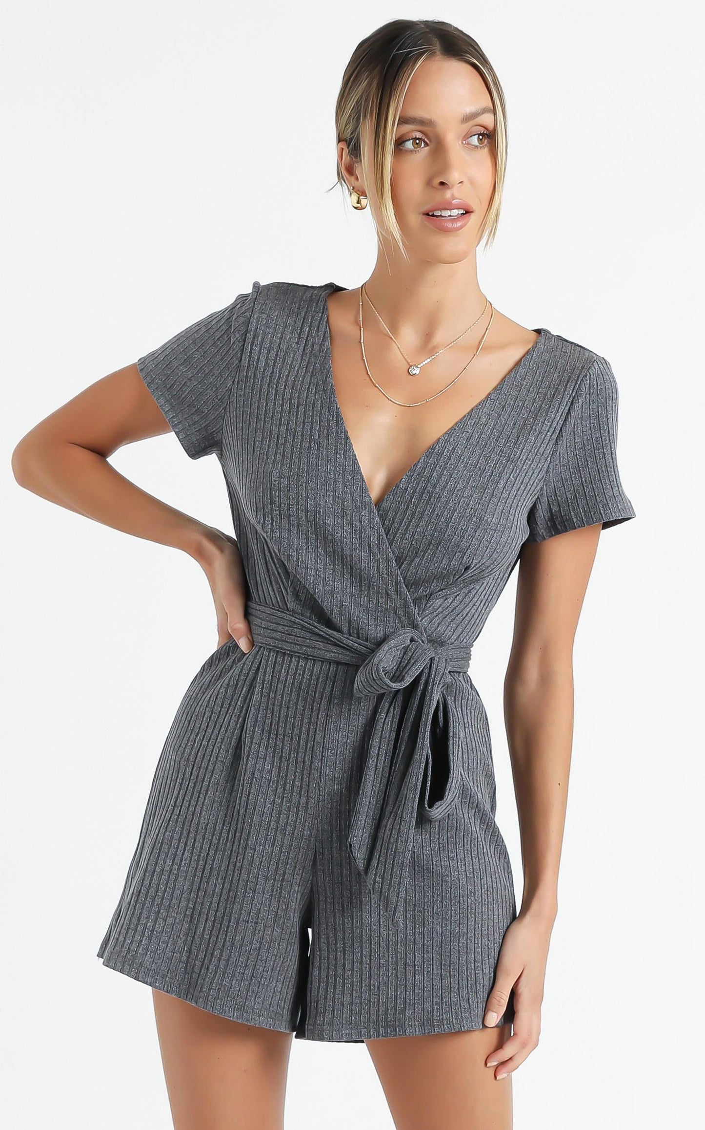 Star Gal Playsuit In Charcoal Rib