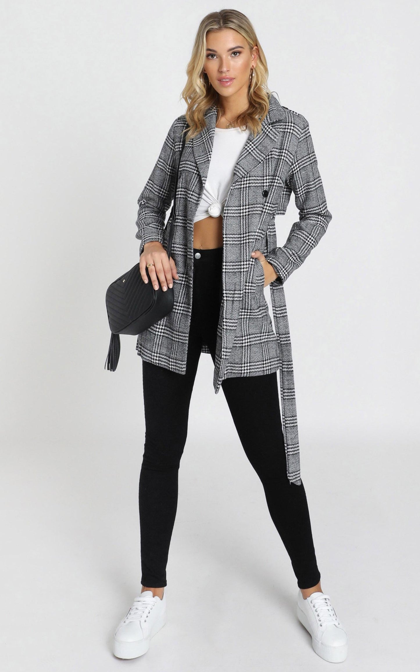 Stay Beside Me Coat In Grey Check