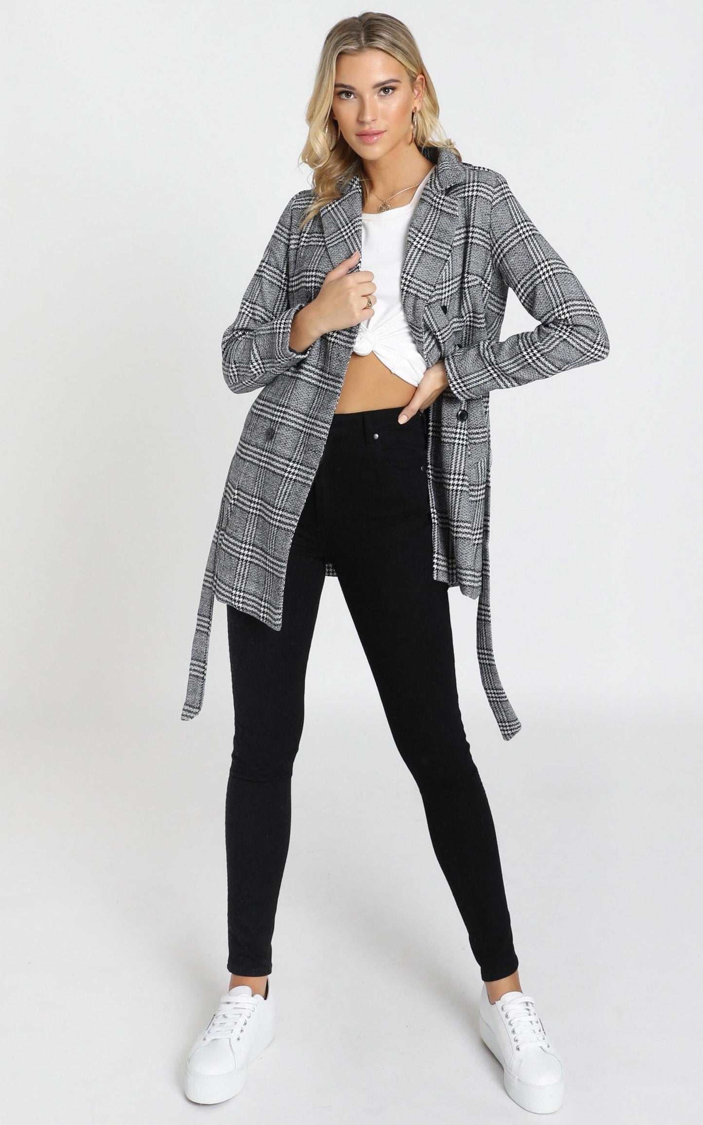 Stay Beside Me Coat In Grey Check
