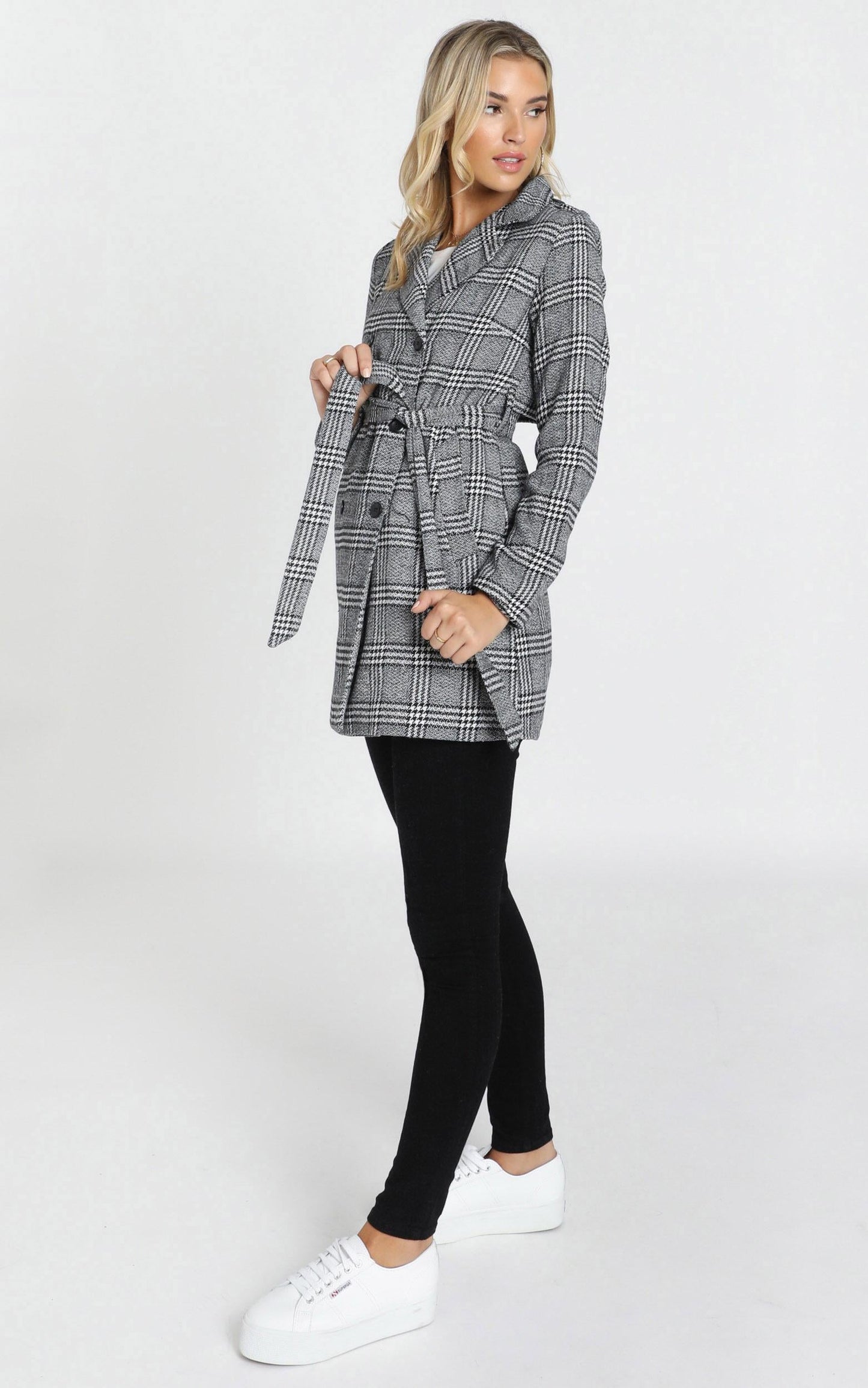 Stay Beside Me Coat In Grey Check