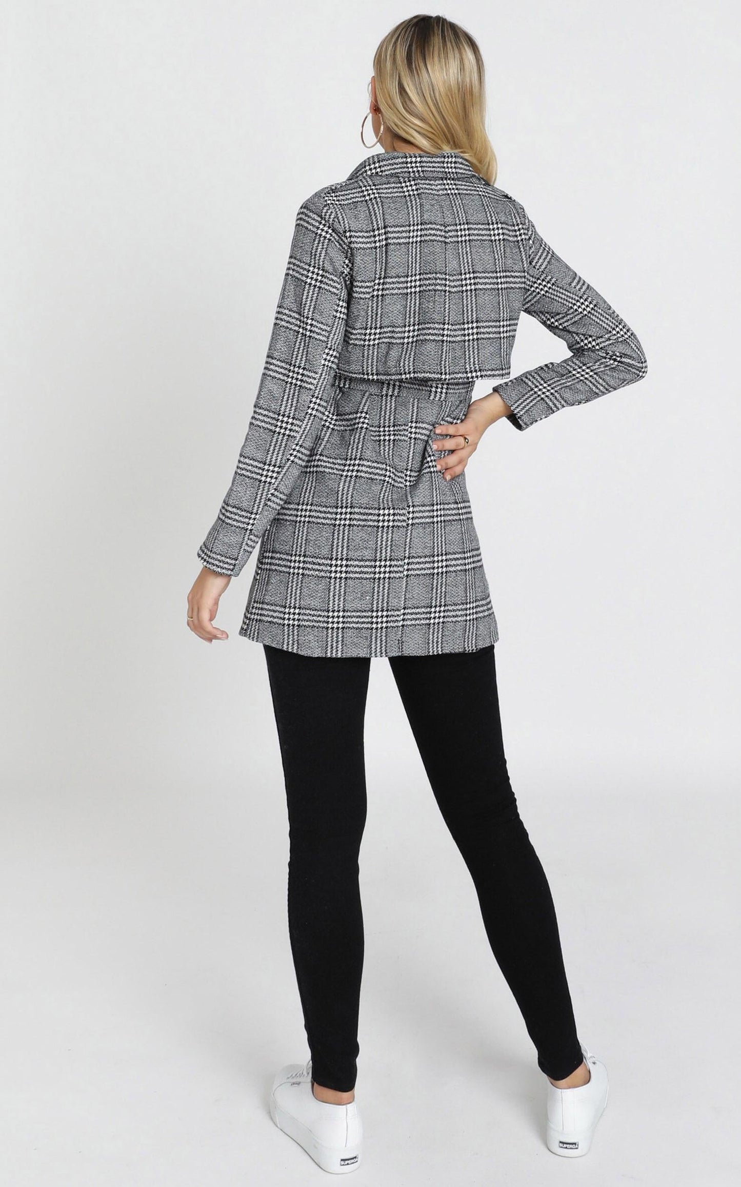 Stay Beside Me Coat In Grey Check