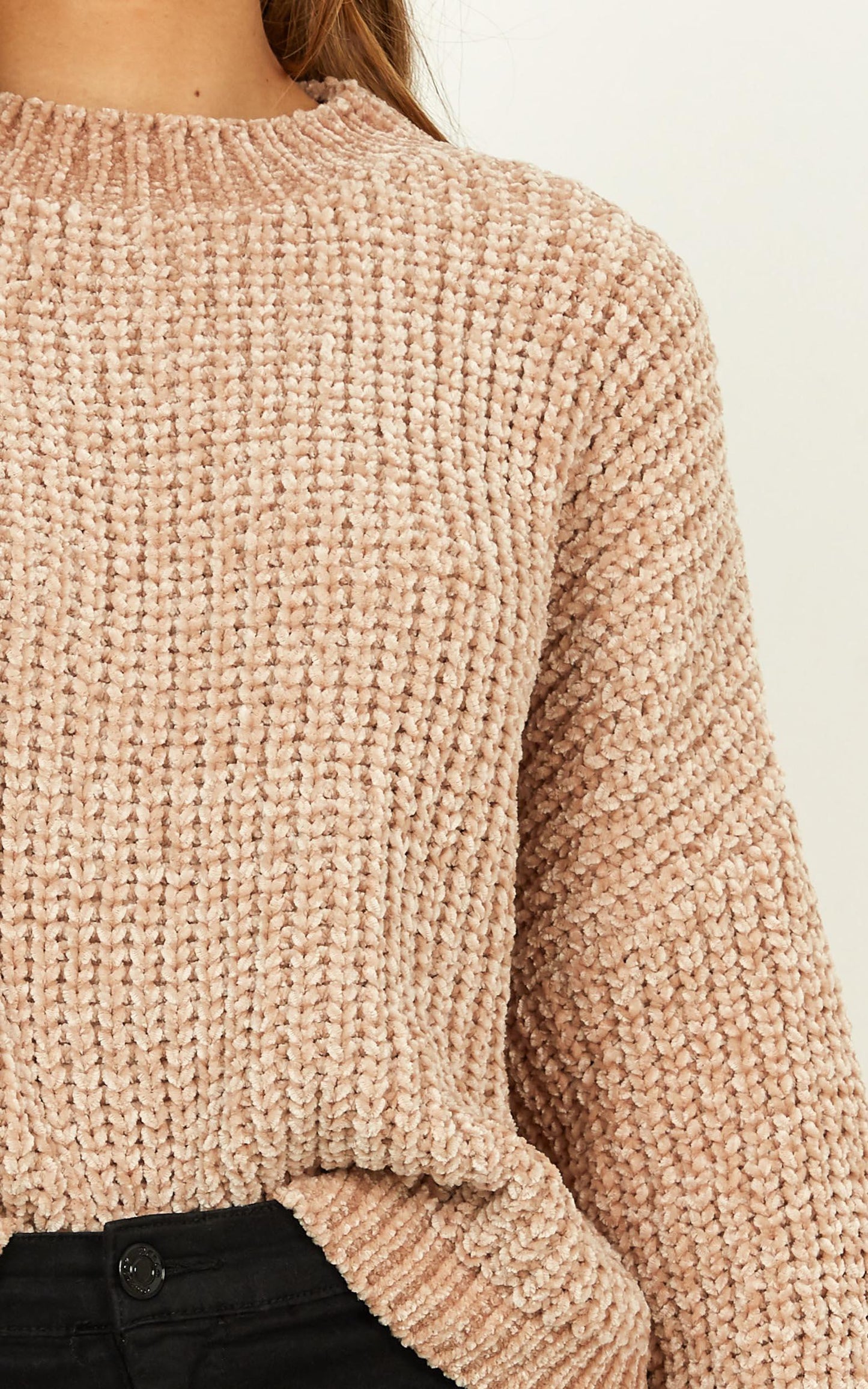 Staying Right Here Jumper In Beige Velvet Knit