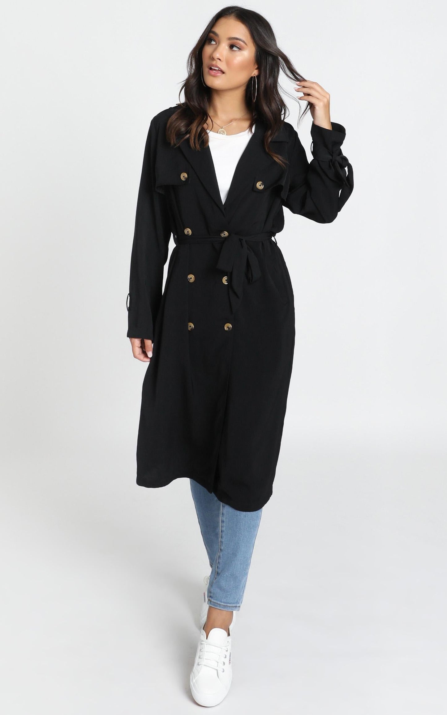 Stepping It Up Trench Coat In Black