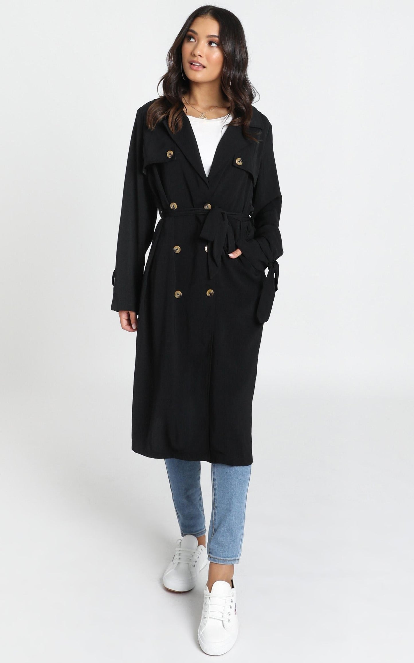 Stepping It Up Trench Coat In Black