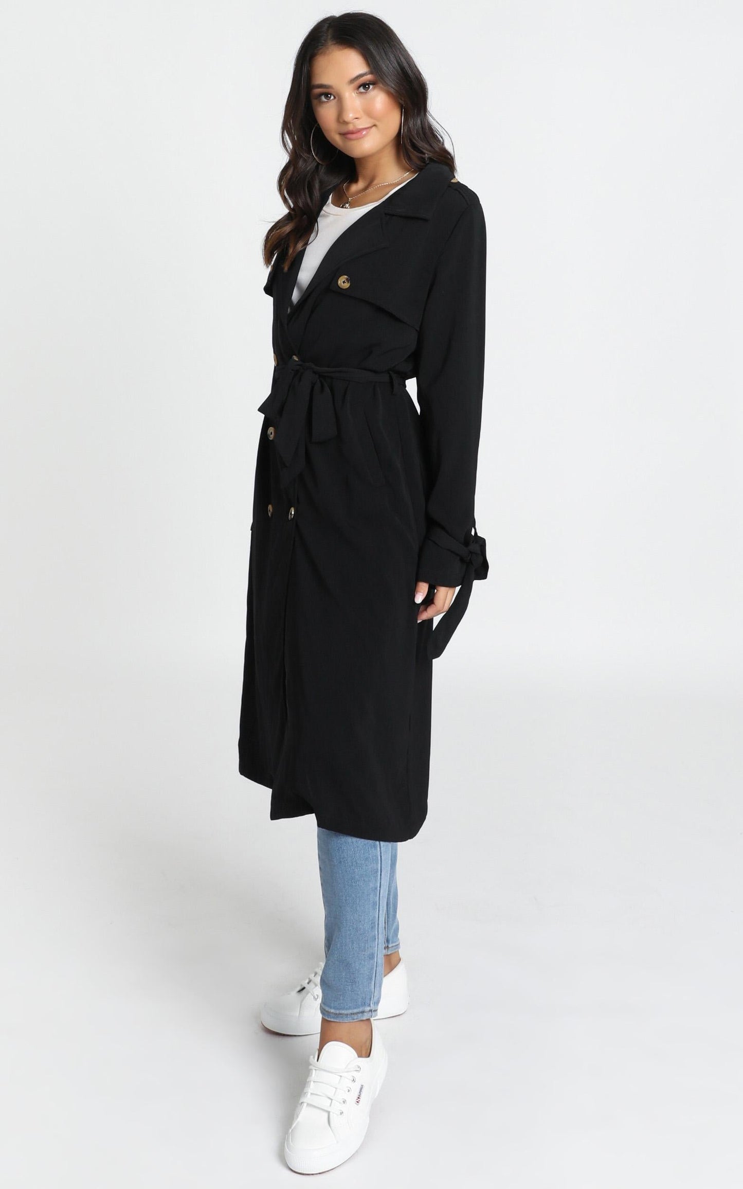 Stepping It Up Trench Coat In Black