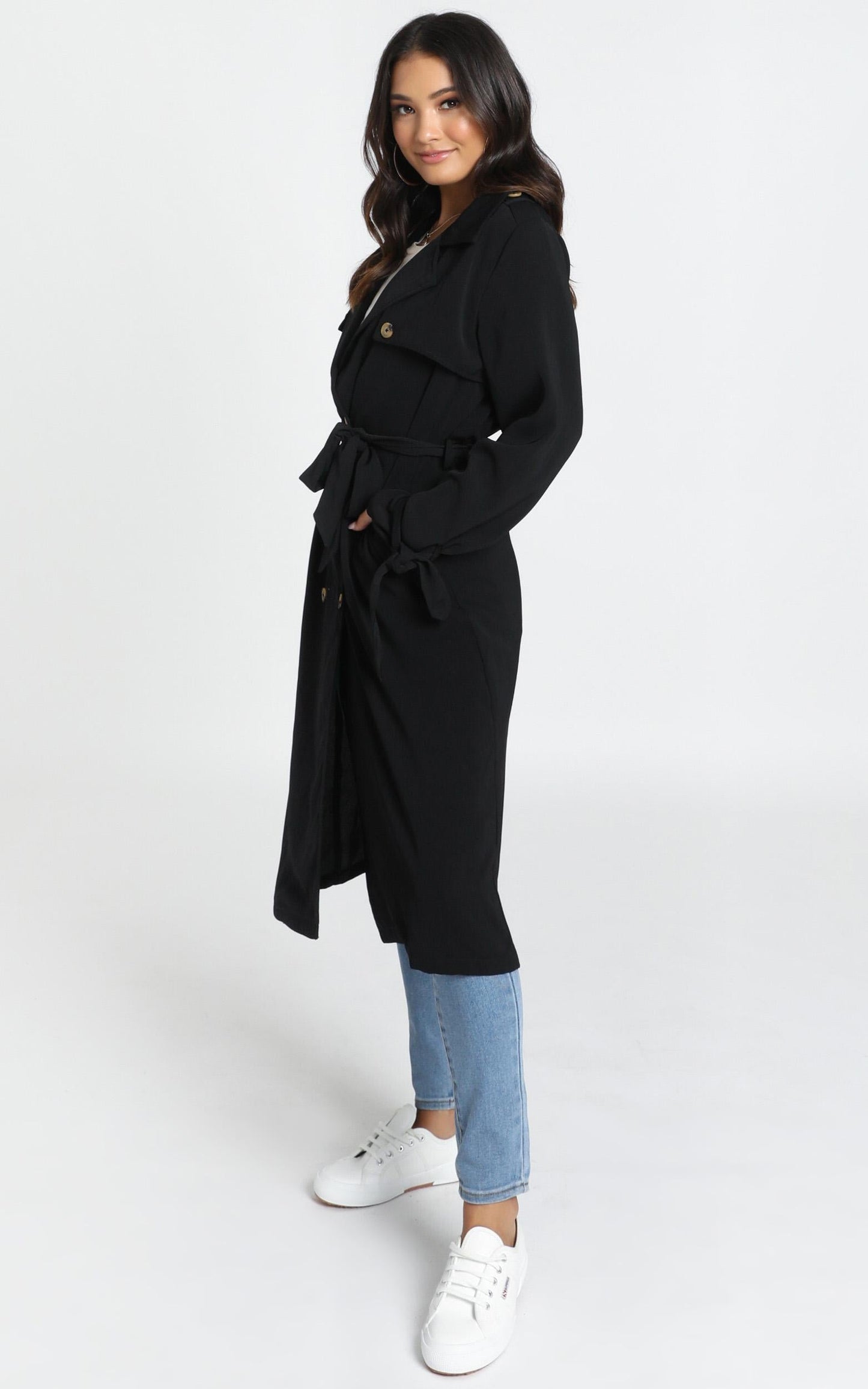Stepping It Up Trench Coat In Black