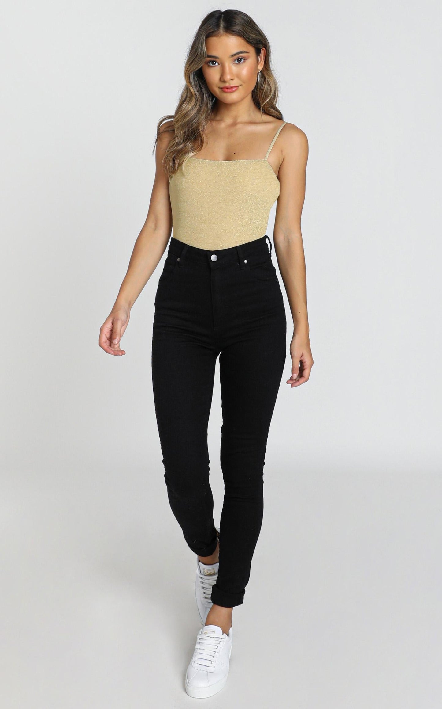 Stop Starring Bodysuit In Gold Lurex