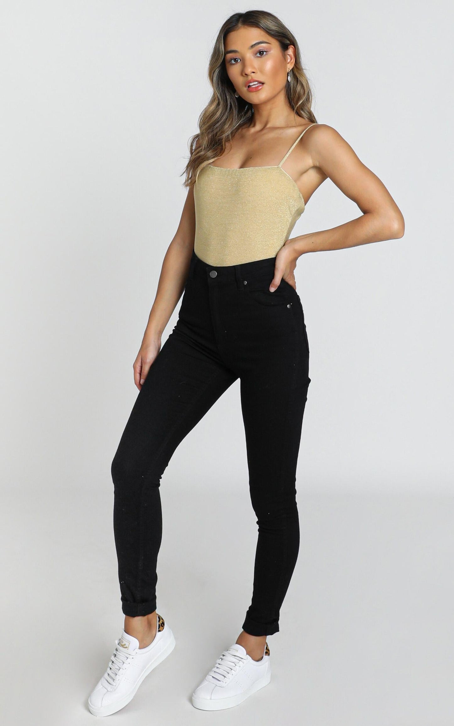 Stop Starring Bodysuit In Gold Lurex