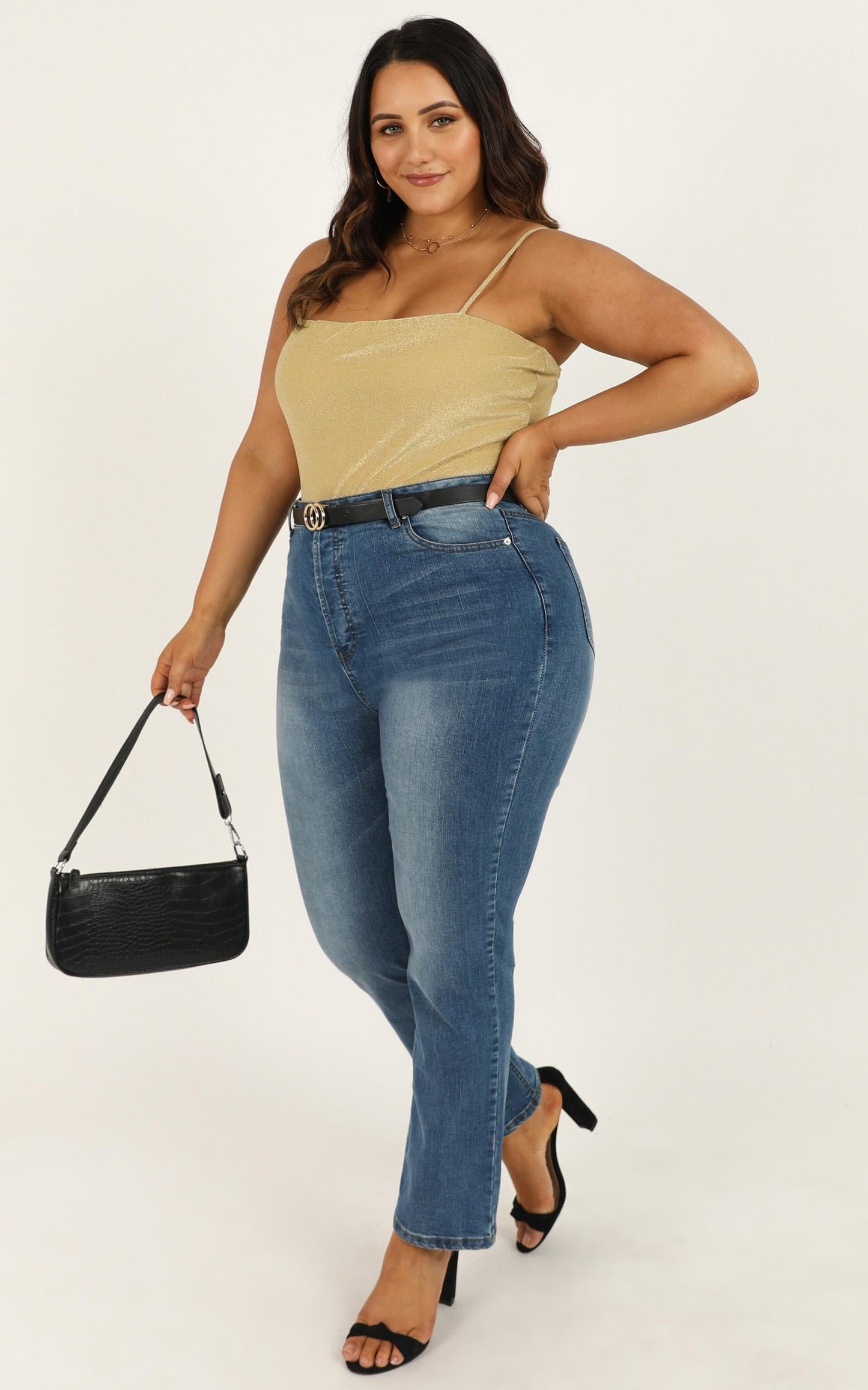 Stop Starring Bodysuit In Gold Lurex
