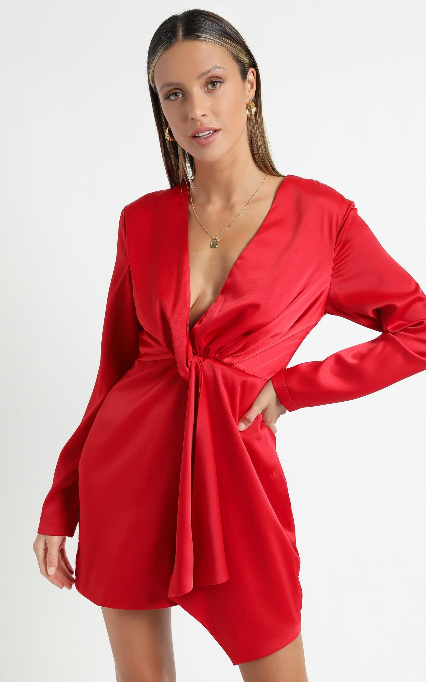 Stop Thinking About It Dress in Red Satin