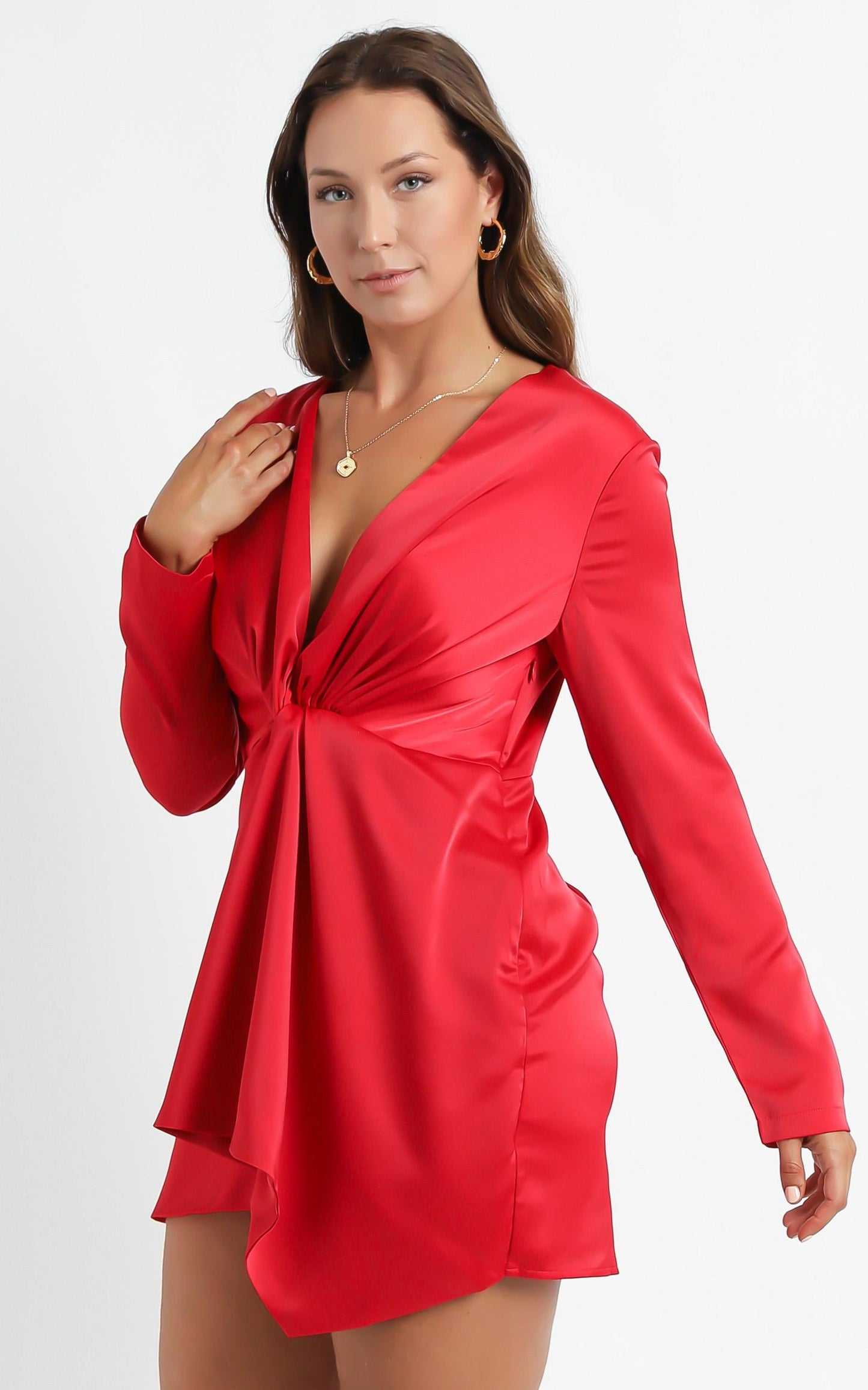 Stop Thinking About It Dress in Red Satin