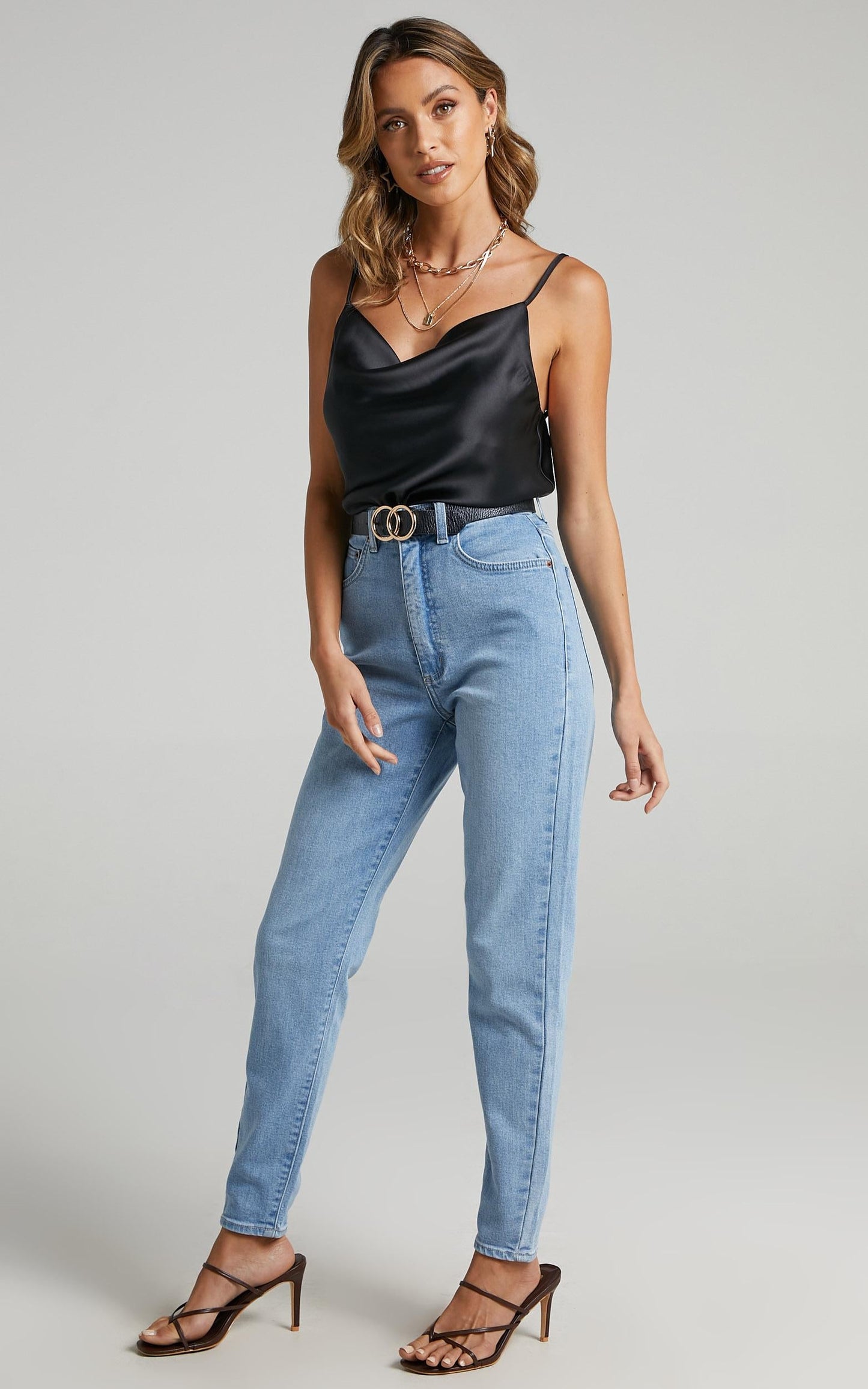 Faunia Cowl Neck Top in Black Satin