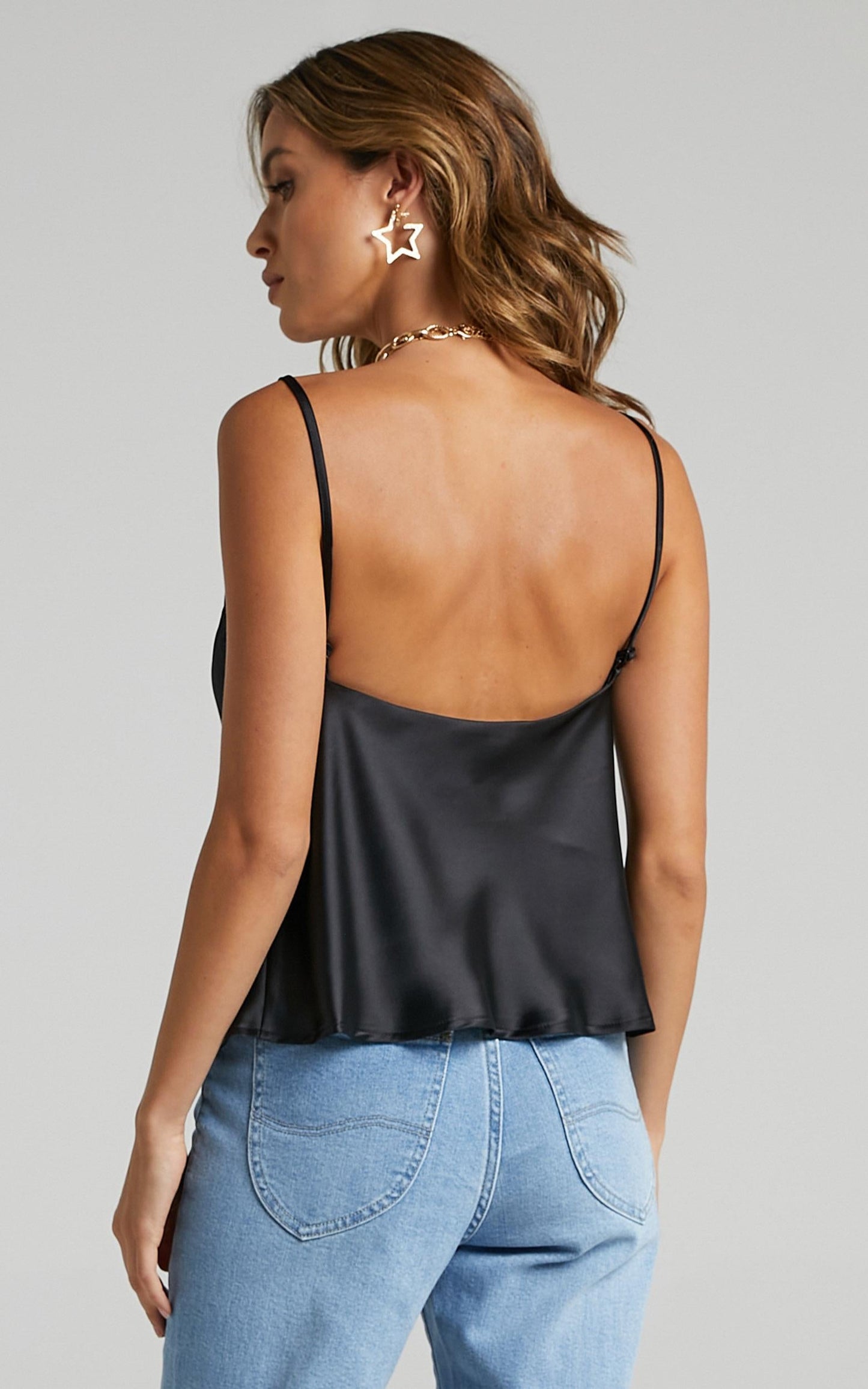 Faunia Cowl Neck Top in Black Satin