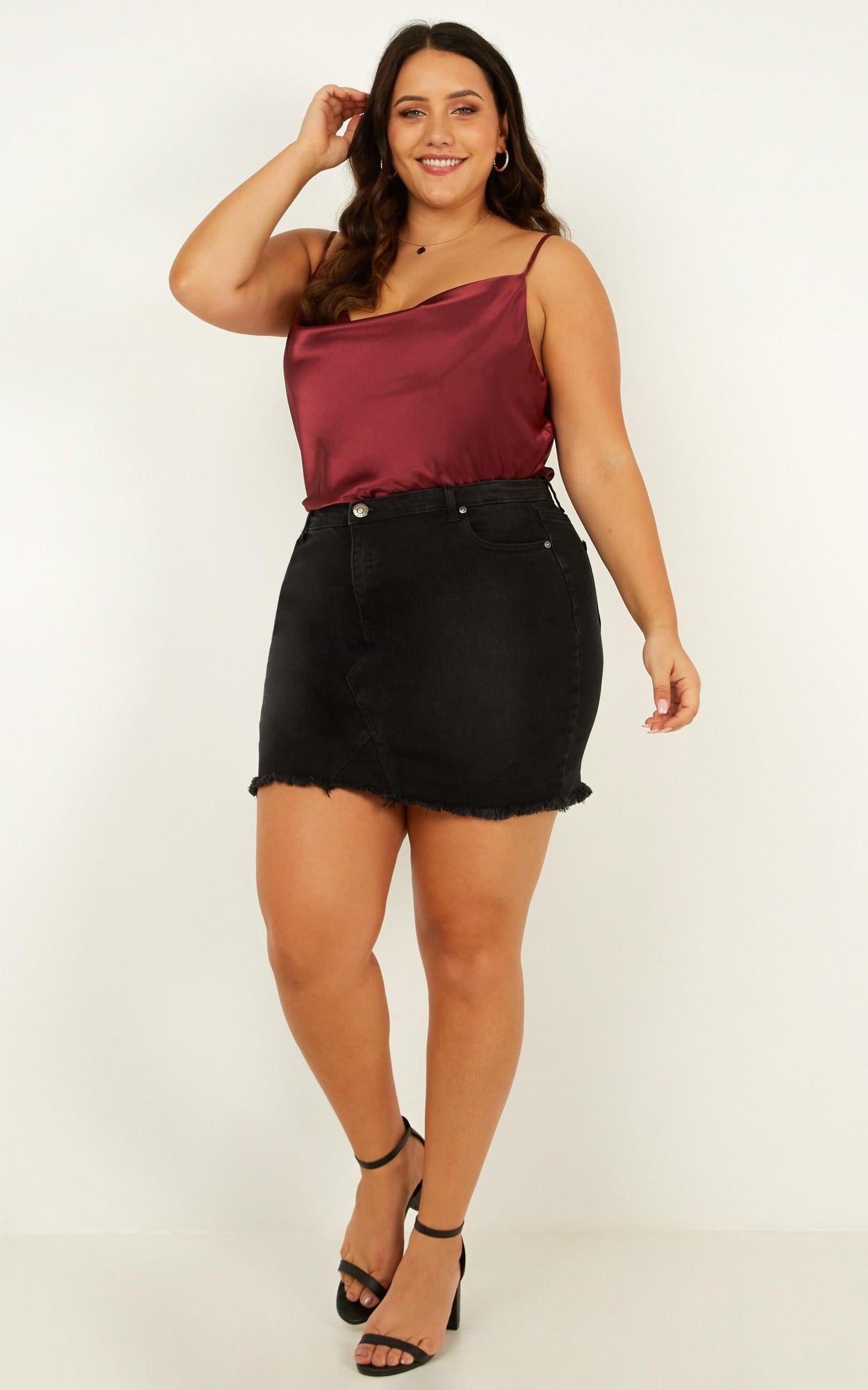Faunia Cowl Neck Top in Wine Satin