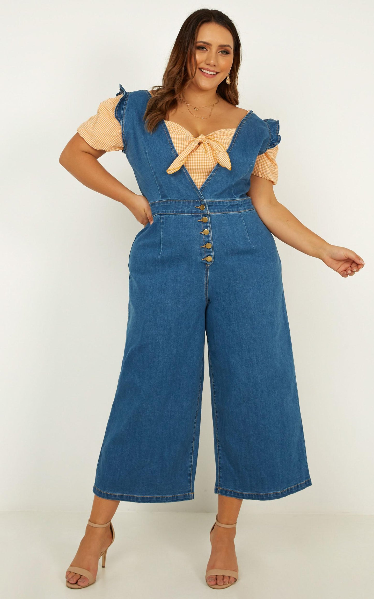 Enough To Love Denim Jumpsuit In Mid Wash