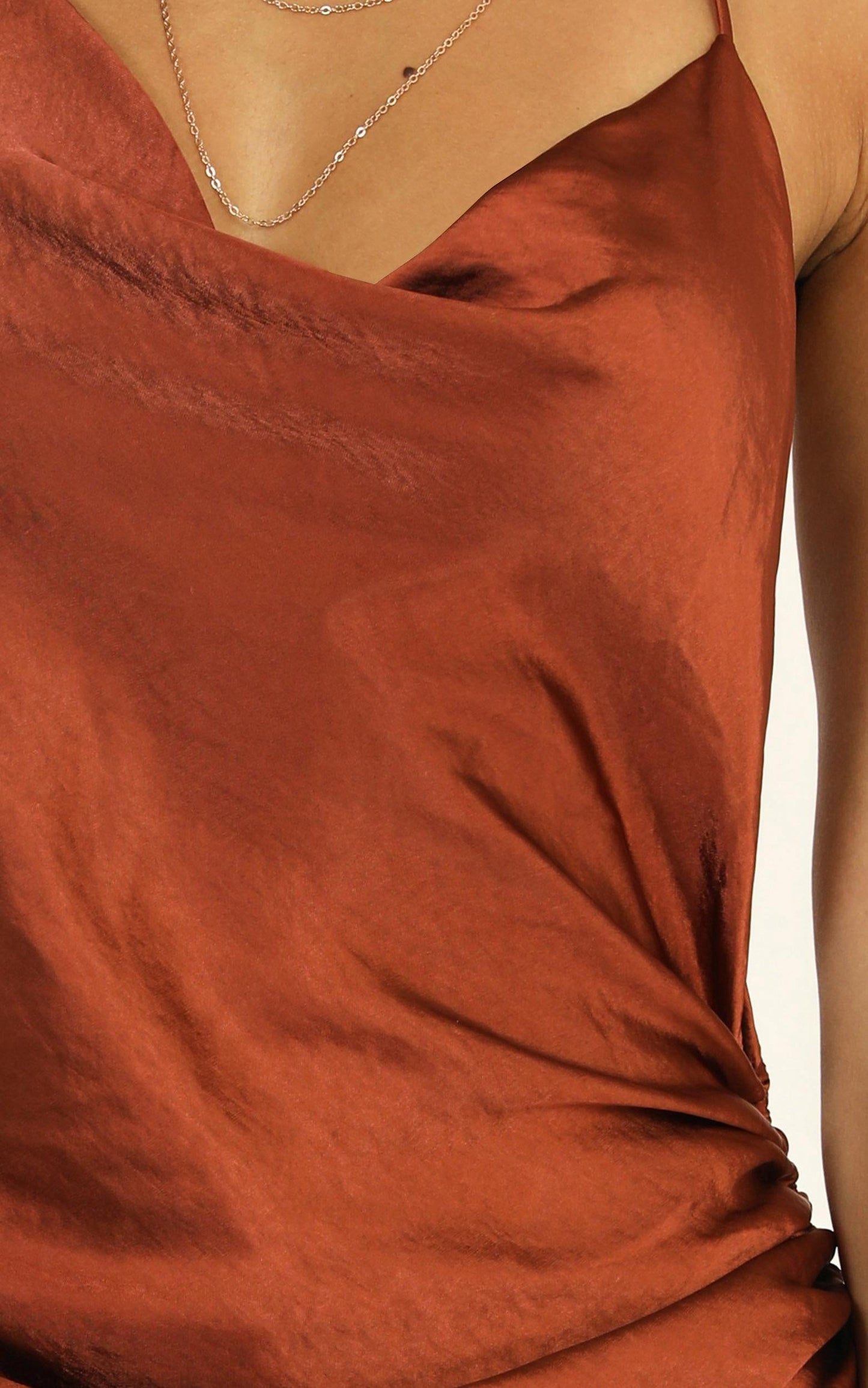 Lioness - String Along Dress In Rust Satin